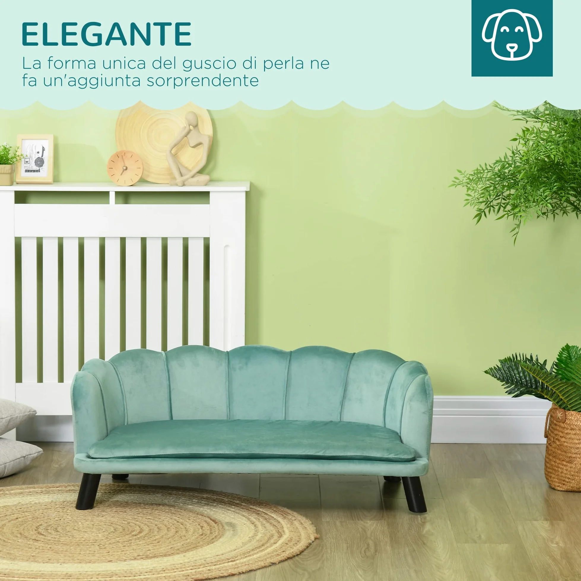 PawHut Divano per Cani Taglia Medio-Grande max. 32kg con Rivestimento Verde Sfoderabile e Lavabile