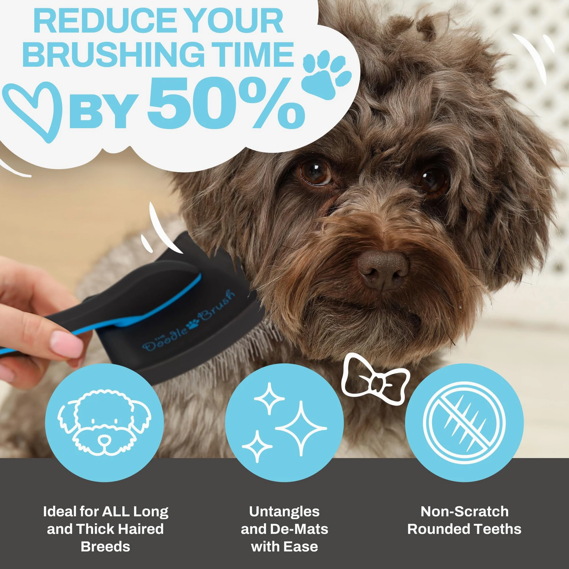 The Doodle Brush Spazzola Lisciante per Cani, Spazzola per Doodle, Goldendoodle, Barboncini, Labradoodle, Districante per Nodi, Grooming Senza Grovigli per Toelettatura a Pelo Lungo