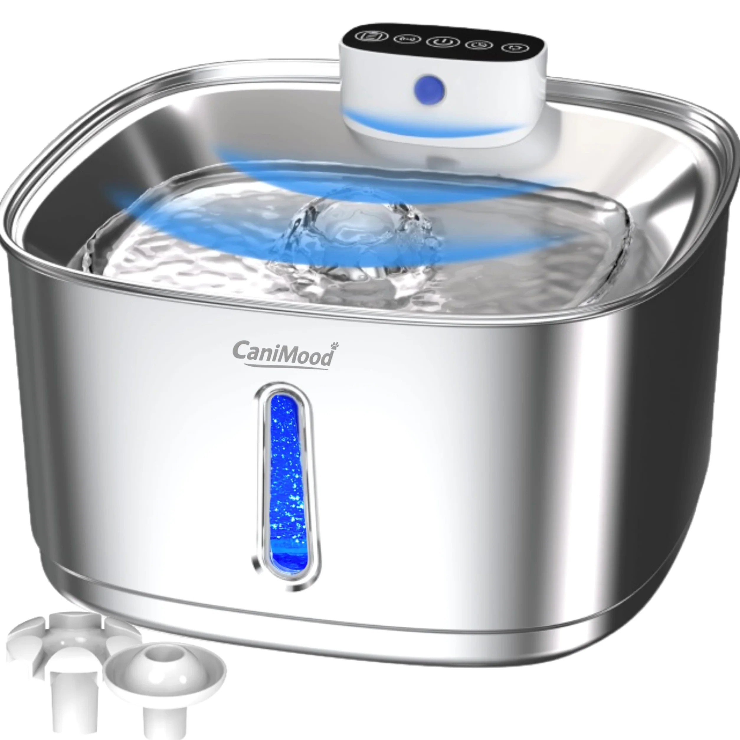 Fontana per l'acqua senza fili CaniMood da 3,2 litri per cani e gatti – Ultra silenziosa con sensore di movimento, filtrazione continua, LED, acciaio inossidabile