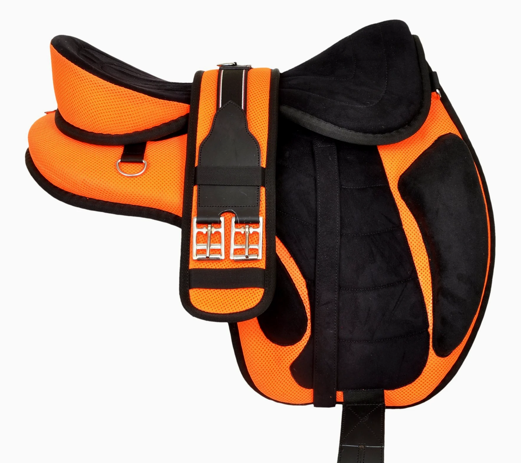 Y&Z Enterprises Sella per Cavallo Inglese Senza Albero Sintetico Multiuso per Tutti Gli Usi con Circonferenza e Cinturino abbinati (Seduta da 39,4 cm, Arancione)