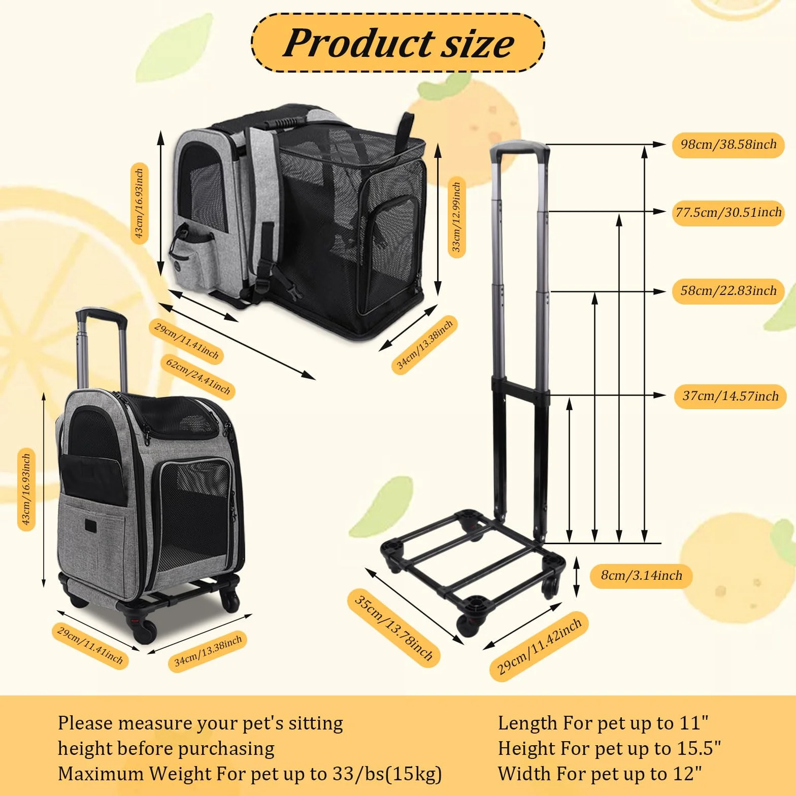 Trasportino Gatto con Ruote, Trasportino da Viaggio per Animali, Zaino Trolley per Cani Gatti con Tasche, Portatile Traspirante, per Cani Piccoli Gatti Medi Fino 15 KG per Viaggi Lunghi Corti