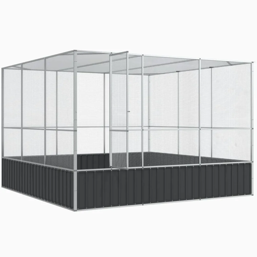 Festnight Voliera Argento 311x307x212 cm in Acciaio, Voliera per Uccelli da Esterno, Gabbia per Uccelli, Gabbia Pappagalli, Gabbietta Uccellini