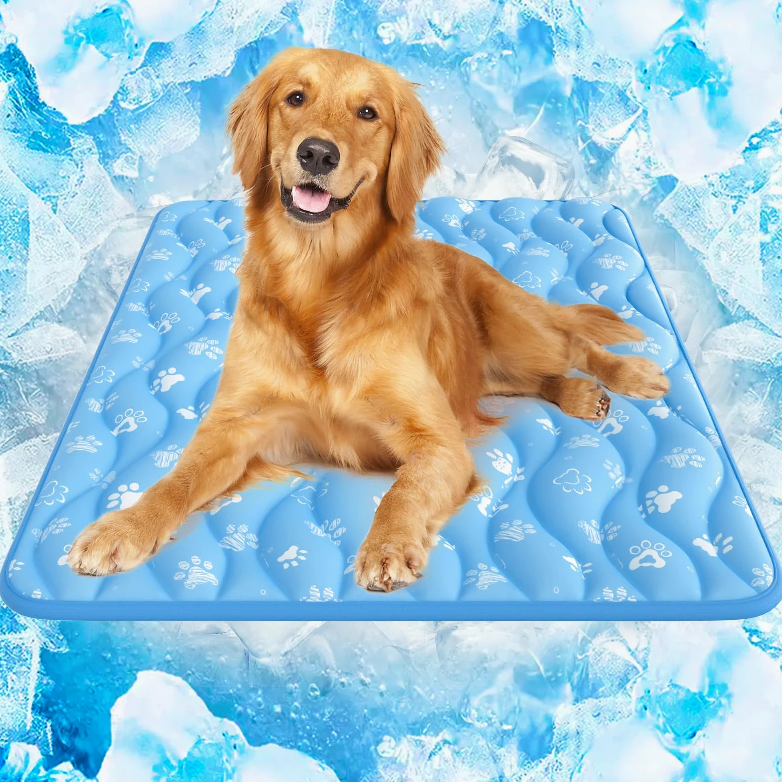 Rywell Tappetino rinfrescante per cani e gatti, 110 x 80 cm, traspirante, cambia colore e auto-rinfrescante, coperta antiscivolo e lavabile per viaggi, blu ghiaccio
