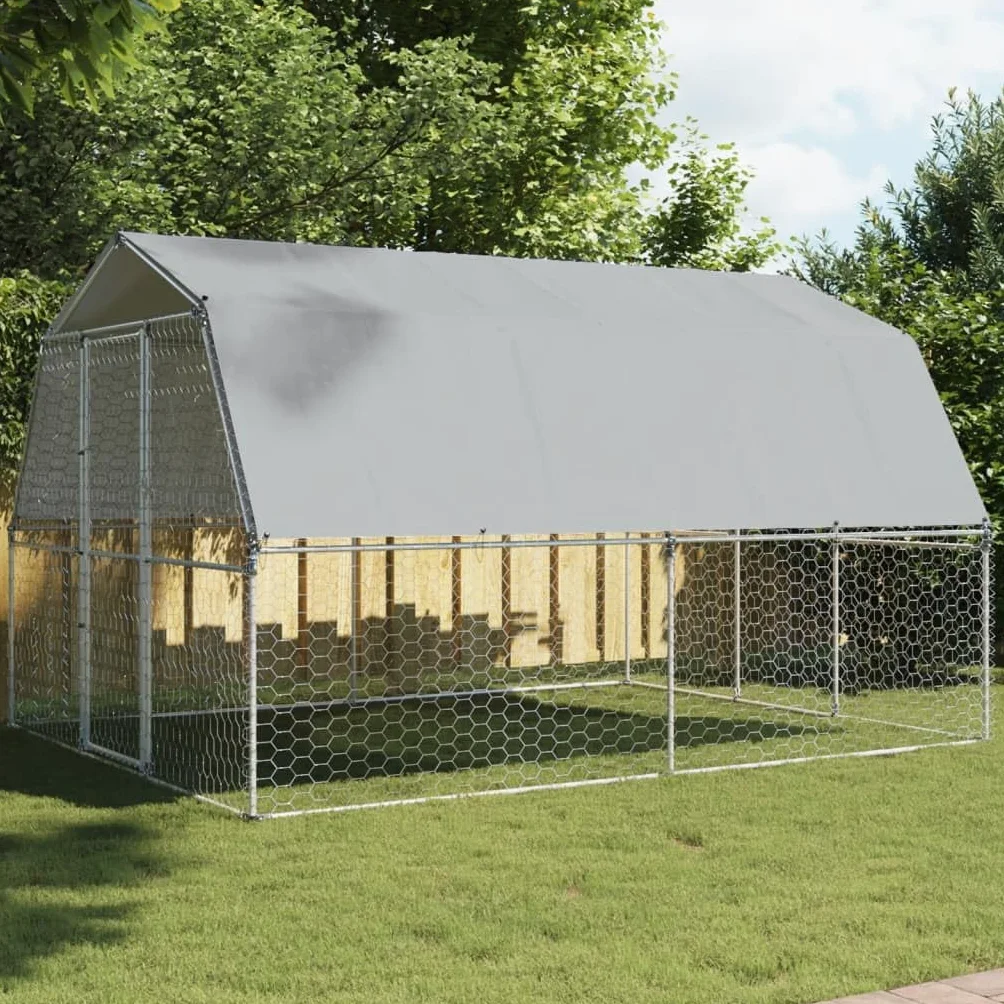 IKAYAA Recinto per Cani da Esterno Box per Cani con Tetto e Anta Kennel per Cani da Esterno Gabbia Cani in Acciaio Zincato-375 x 285 x 230 cm