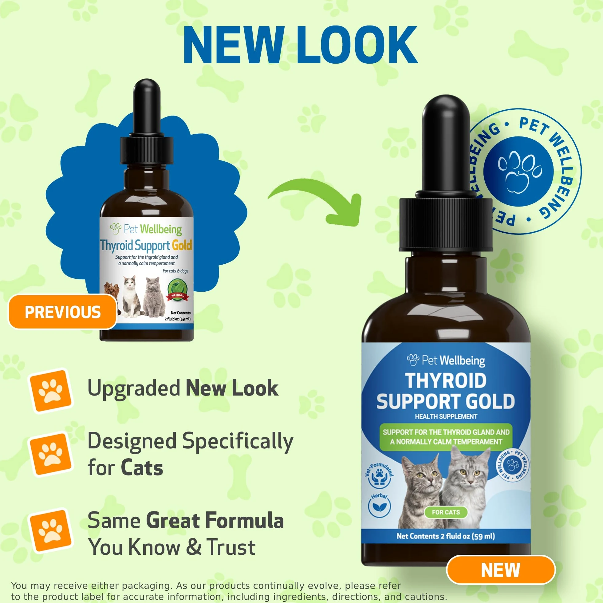 Pet Wellbeing Supporto Oro Della Tiroide Per I Gatti - Naturale Supporto Della Ghiandola Tiroidea Felina E Temperamento Calmo Normale - 2 Oz (59Ml)