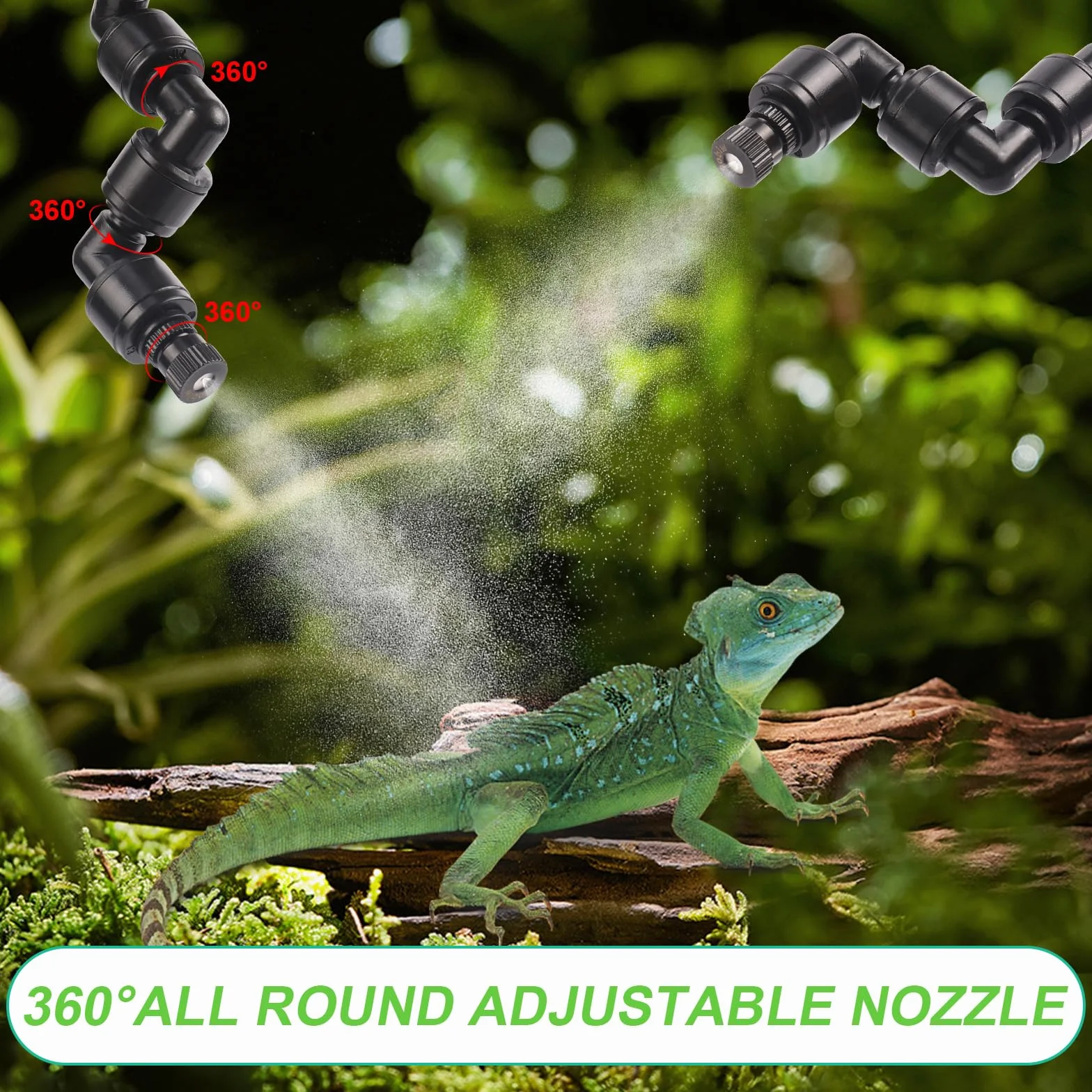 Nebulizzatore Terrario, Glovios Nebulizzazione per Teca Rettili, Umidificatore per Rettili con Timer e Ugelli a 360°, Umidificatore Rotante per Anfibi Rettili Piante Fiori