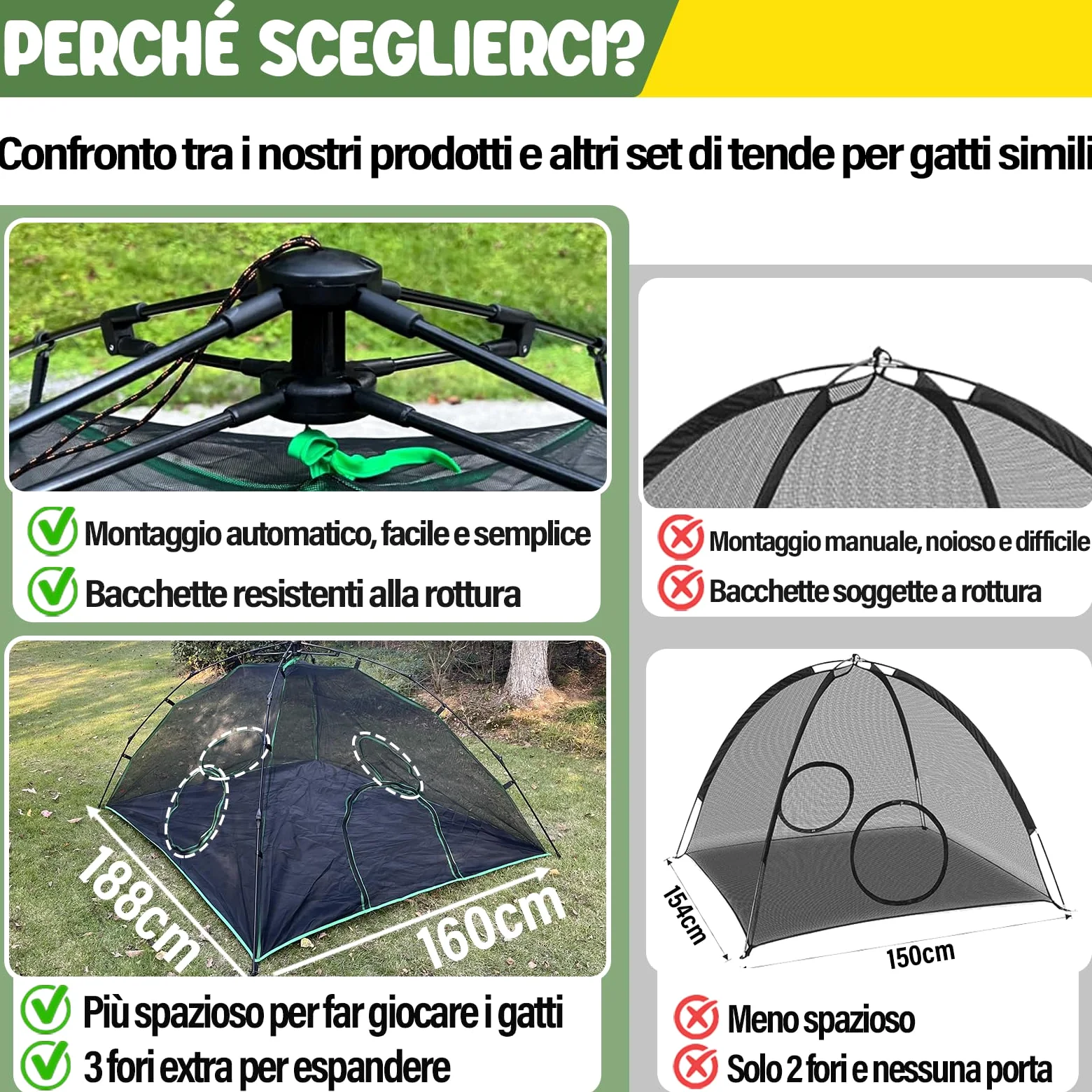 Pawtenda Recinzioni per gatto 3 in 1, portatile, per esterni, con 1 tenda a cupola, 1 tunnel dritto e 1 cubo, box all'aperto per gatto, conigli e altri animali