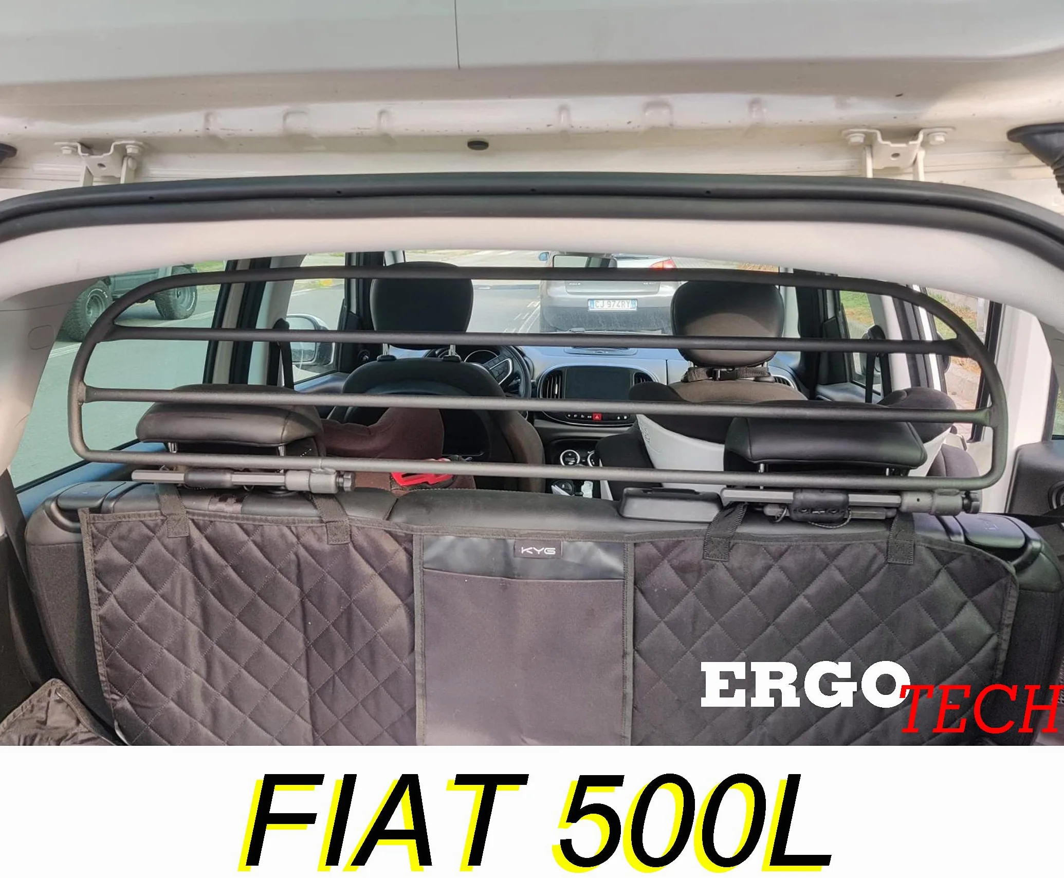 ERGOTECH Divisorio Griglia Divisoria in Metallo Compatibile con Fiat 500L, RDA65HBG-XS, per Trasporto Cani e Bagagli