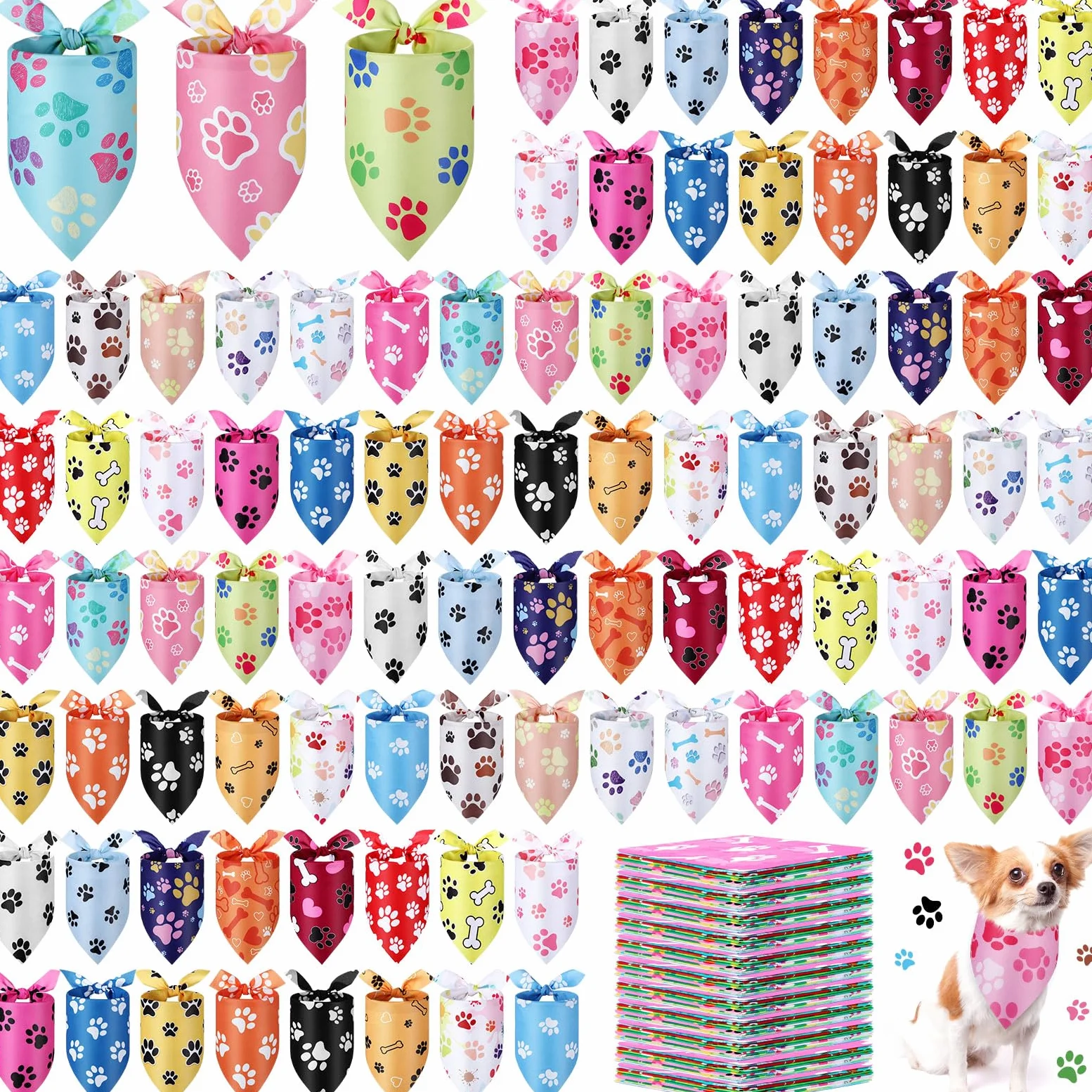 Abbylike 200 bandane per cani con stampa di zampe, bandane per cani, animali domestici, triangolari, bavaglini per cuccioli di animali domestici, gatti, accessori per costume da festa