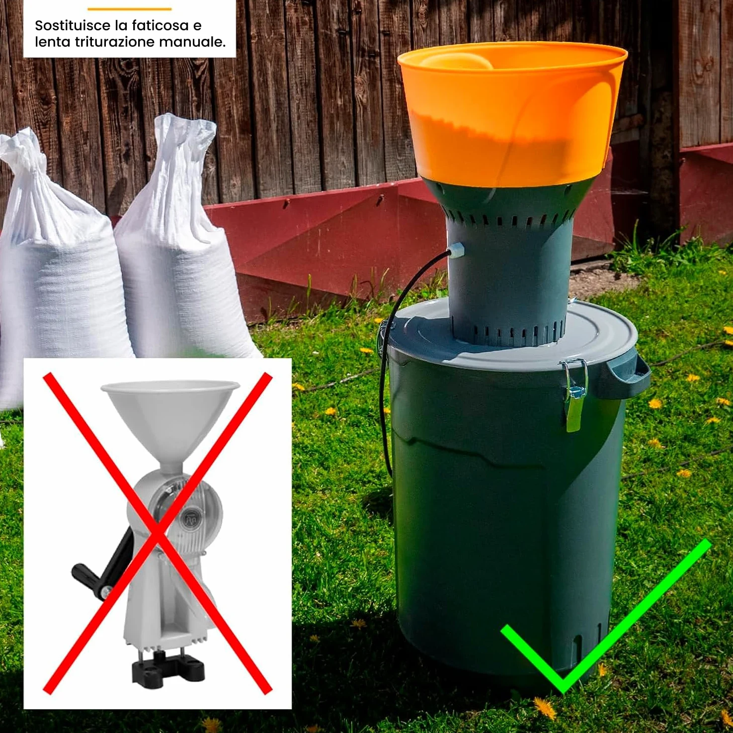 STREND PRO Mulino per cereali elettrico 1300W 60 L | 5 setacci | PROFI Mulino elettrico per tutti i tipi di cereali - Grano, Orzo, Mais, Avena | Mulino per mangimi per alimentare animali/bestiame