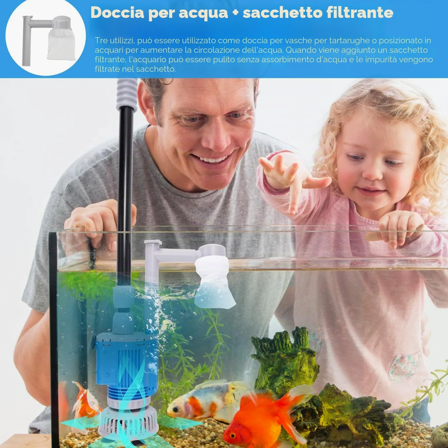 Pulizia di ghiaia per acquario 6 in 1 Kit, aspirapolvere elettrico per acquario cambio acqua Lavatrice di sabbia per acquari pulizia alghe/ghiaia