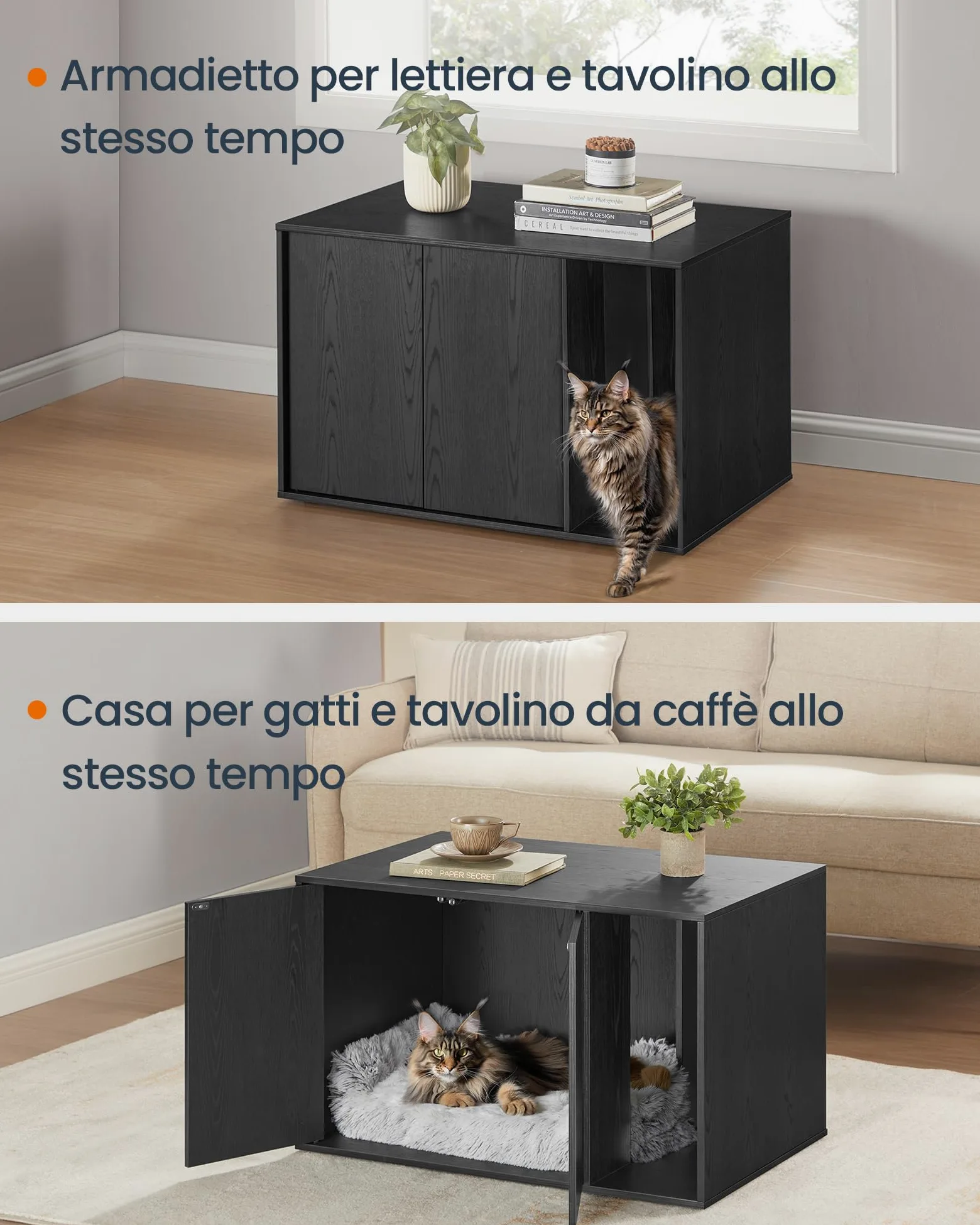 SONGMICS HOME Armadietto per Lettiera, Montaggio Rapido Senza Attrezzi Toolless, Casetta per Gatti Grandi, Porte a Spinta per Aprire, Tecnologia TOOLLESS, Nero Ebano PCL013B03