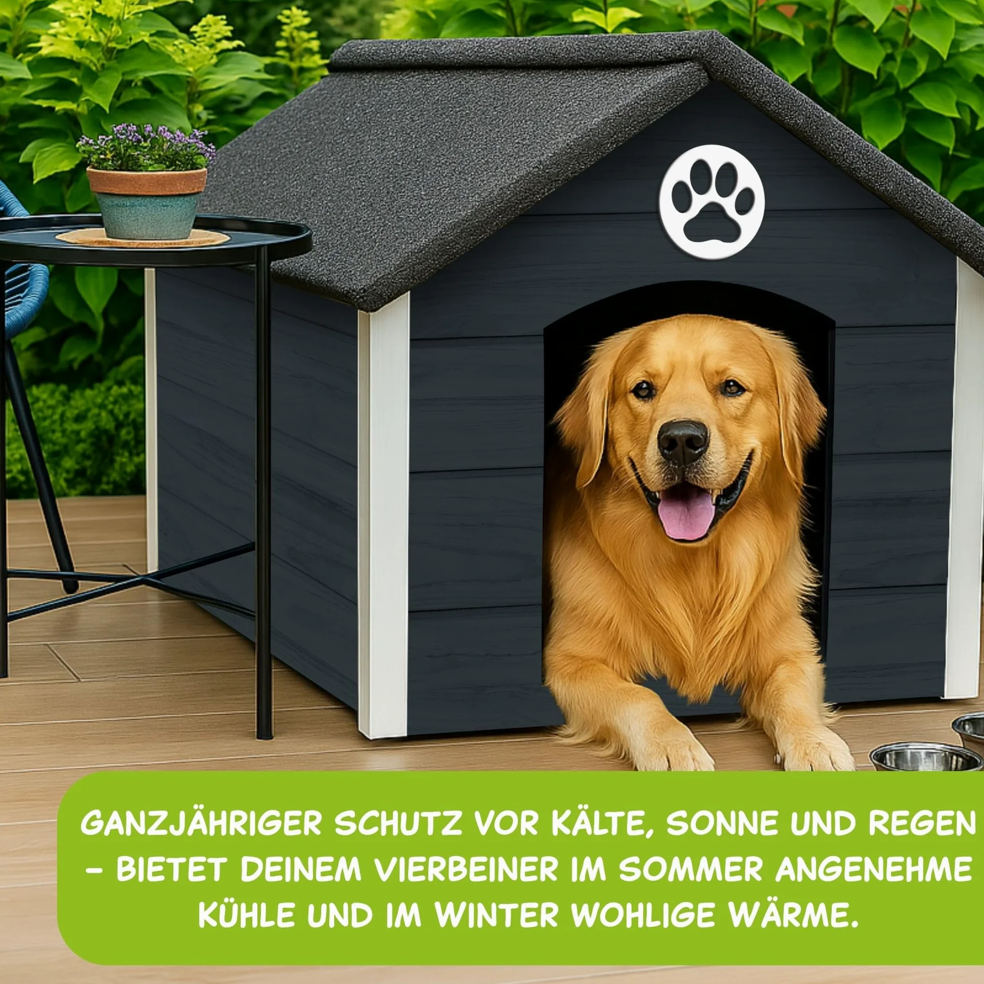 Outentin Cuccia Per Cani Da Esterno Isolata - Casa Per Cani Di Taglia Grande Invernale e Impermeabile - Cuccia Per Esterni con Tetto Inclinato - Villa Moderna e Robusta - 103 x 90 x 70 cm - Grigio