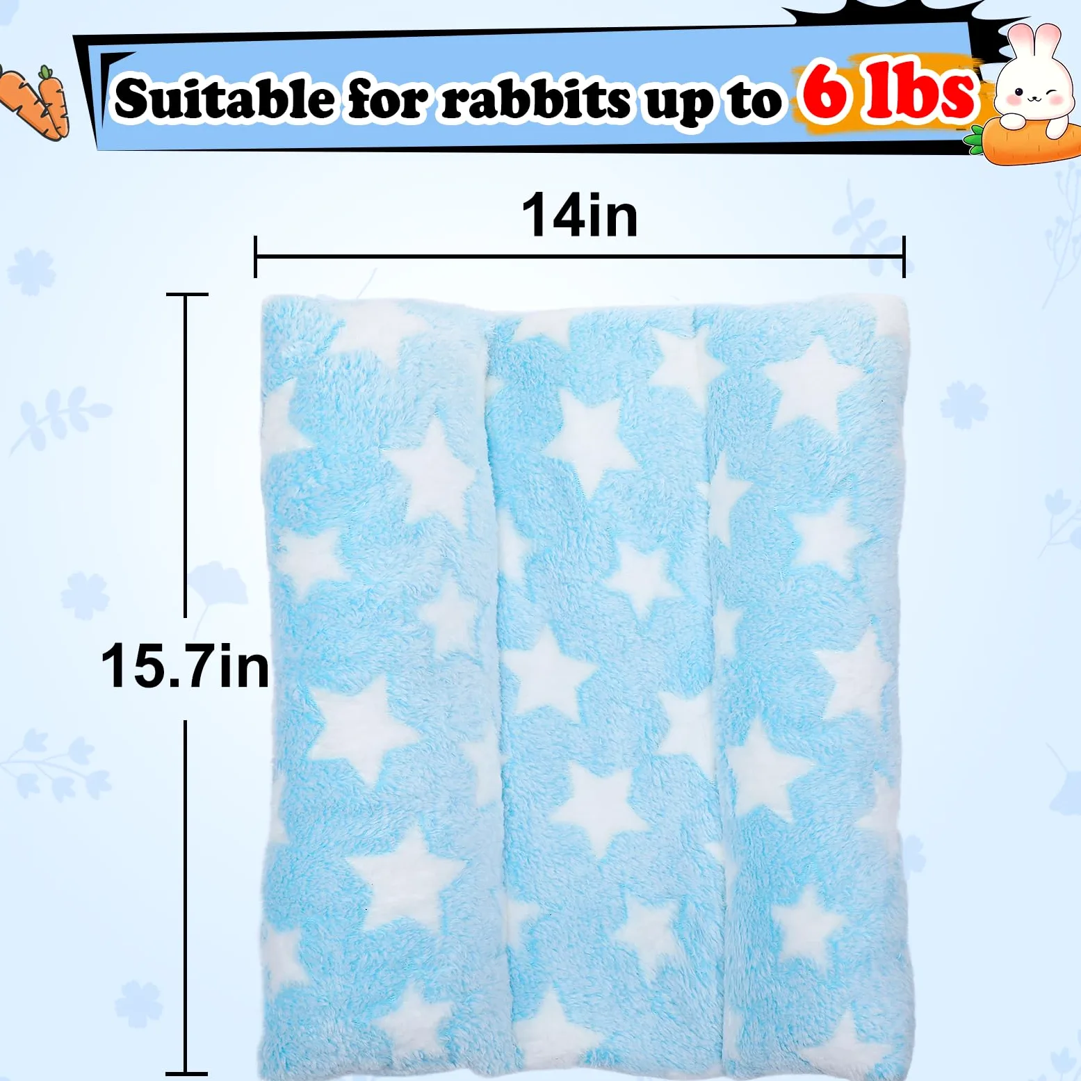 MEWTOGO Letto per coniglio, 30 x 35 cm, morbido letto concavo addensato, cuscino in peluche con cuscini in cotone per dormire in gabbia, idea regalo per coniglietti al coperto, celeste con stelle
