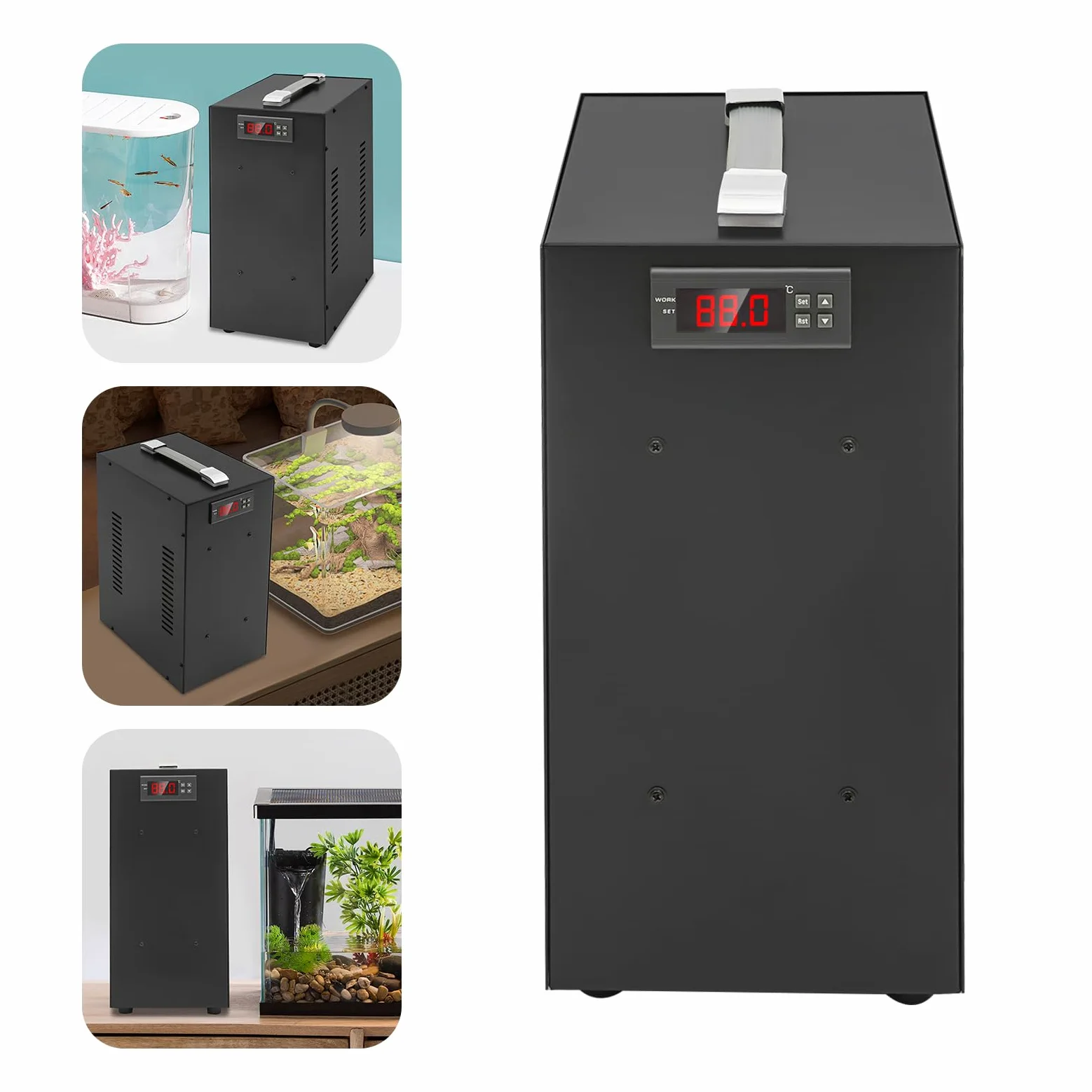 Radiatore per acquario, 40 l, sistema di raffreddamento per acquario, 150 W, con display LCD per acquario, erba di pesce, corallo