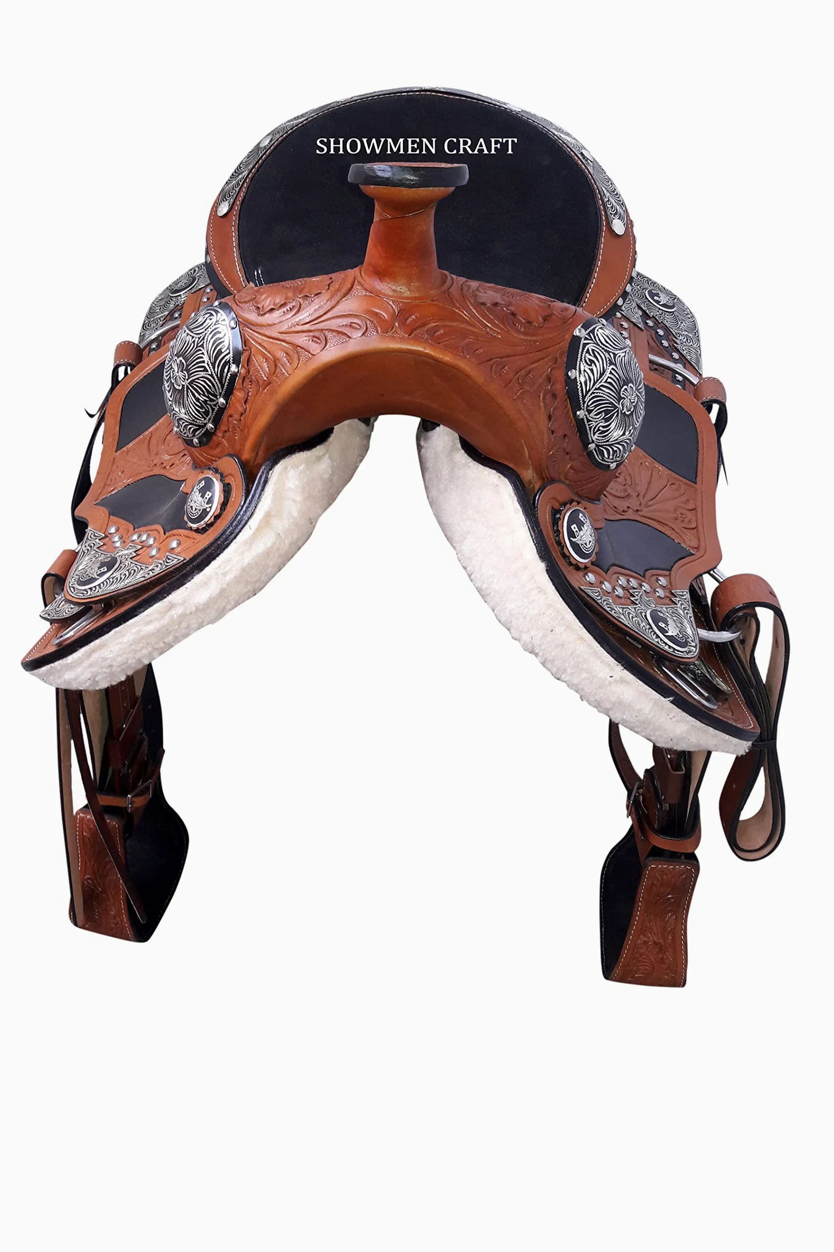 Sella western in pelle completamente show sella con canchos angolo argento con testiera e pettorale abbinati
