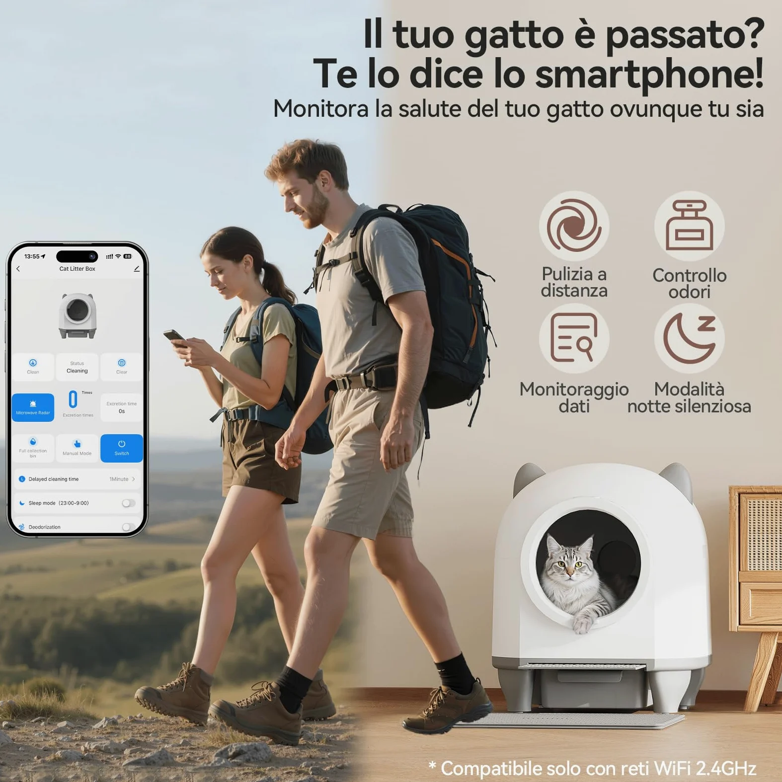 Devoko lettiera gatto autopulente,Design con orecchie da gatto,toilette per gatti XXL,Controllo remoto, ampio spazio, Sicurezza,Anti-odore,90L lettiera automatica per felini,Elettrica per più gatti.