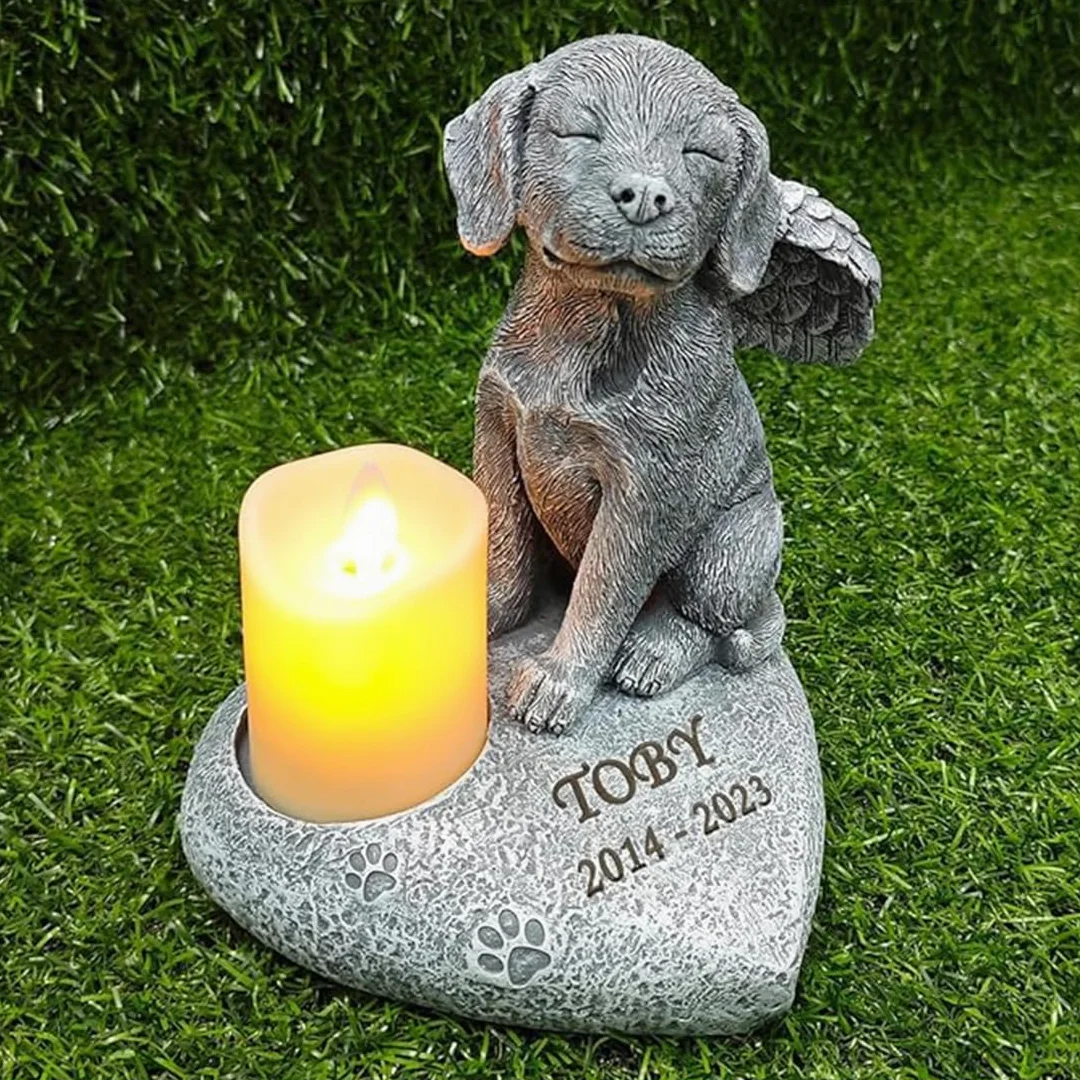 JHB Personalizzato Dog Memorial Pietre da Giardino con portacandele, 3D Dog Headstone Tombstone Pet Grave Markers per la Perdita del Cane di Regali di simpatia (Nota: Candela Non è Incluso!!!)