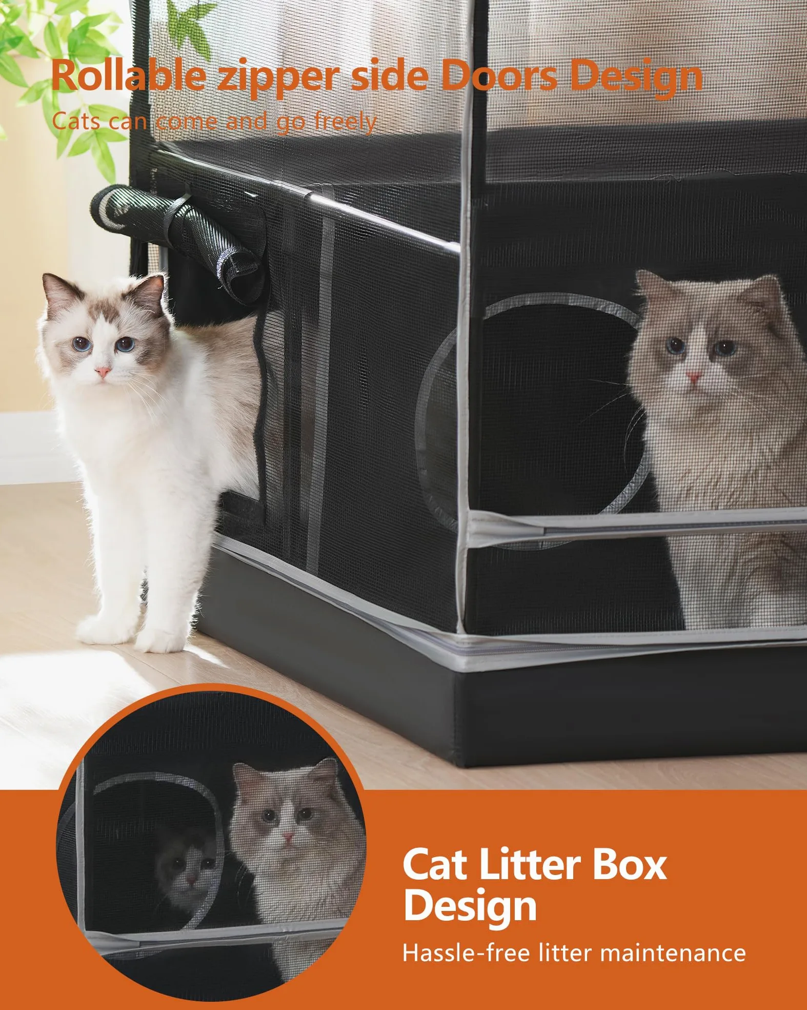 DINMO Gabbia per Gatti Grande, Recinto Interno per Gatti con Vaschetta Igienica, Recinto per Piccoli Animali, Cuccia a Più Livelli, Recinto per Animali con Fondo Impermeabile, Nero