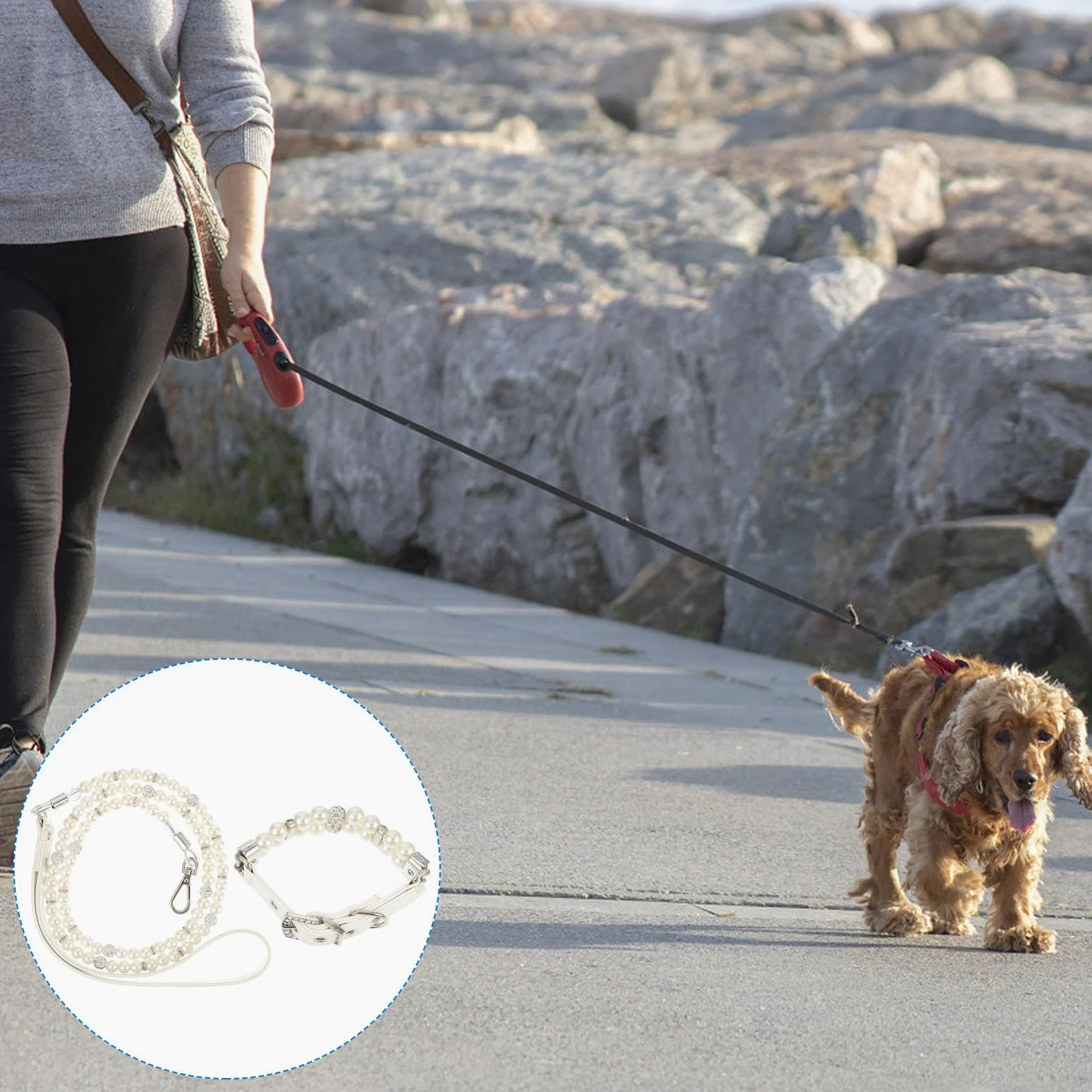 Collare per Cani Perle, 2 Pezzi, Regolabile e Flessibile | Pu Pelle e Perle Finte Bianche, per Cuccioli e Animali, Feste, Foto, Facile da Mettere e Togliere