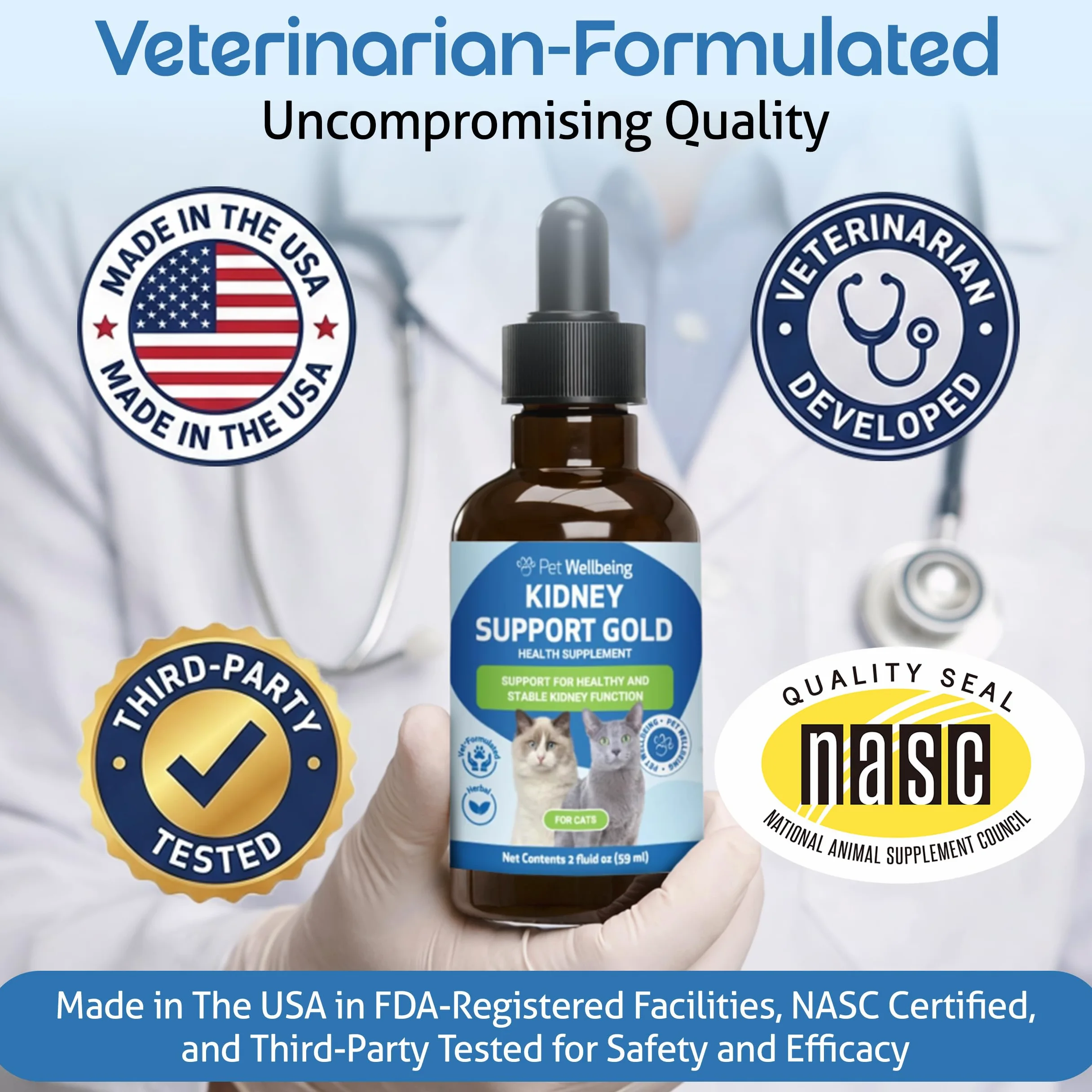 Pet Wellbeing - Supporto Oro Rene Per I Gatti - Il Supporto Naturale Per La Salute Dei Reni Felino - 2 Oz (59Ml)