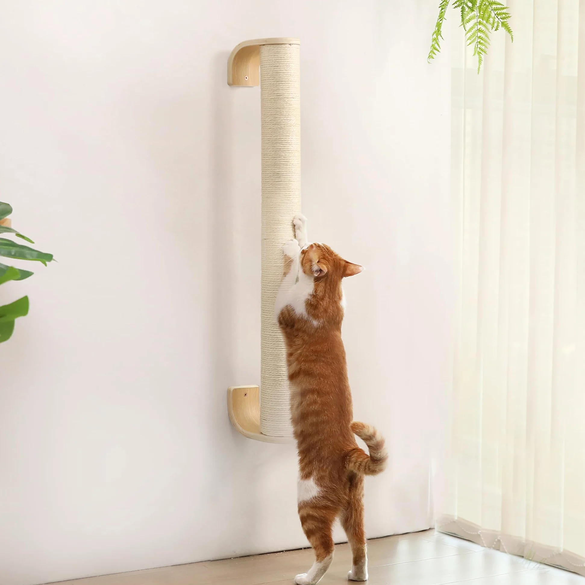 FUKUMARU Tiragraffi per Gatti da Parete, (L:71cm) Palo in Corda di Sisal Naturale a Muro per Gattini, Solido Albero per Arrampicare per Gatti Domestici.