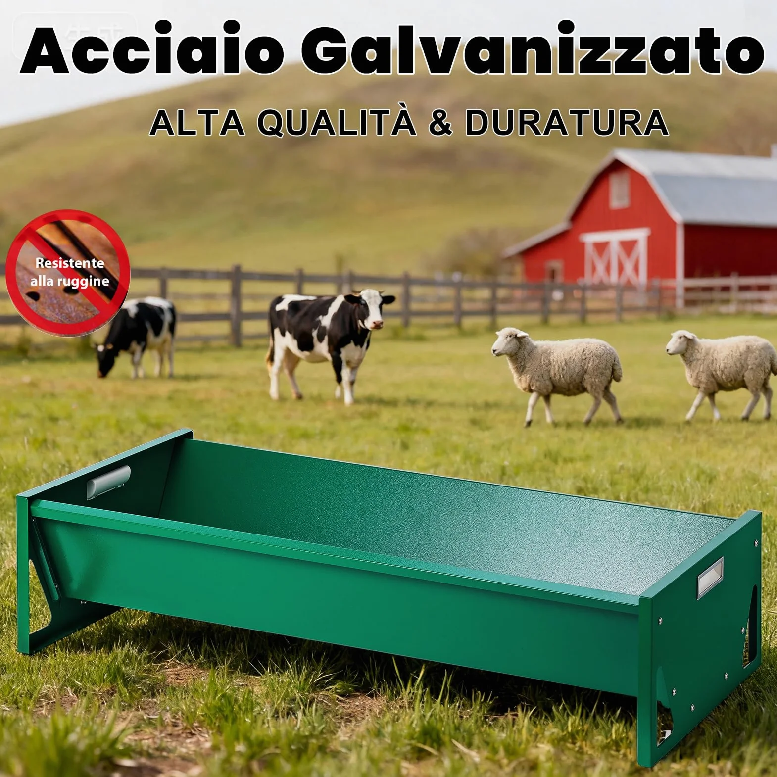 Mangiatoia Cavalli Acciaio Zincato 100cm Grande Capacità Attrezzature per Allevamento Resistente Facile da Pulire Mangiatoia per Bovini per Capre Bovini Maiali Bovini Capannoni di Allevamenti