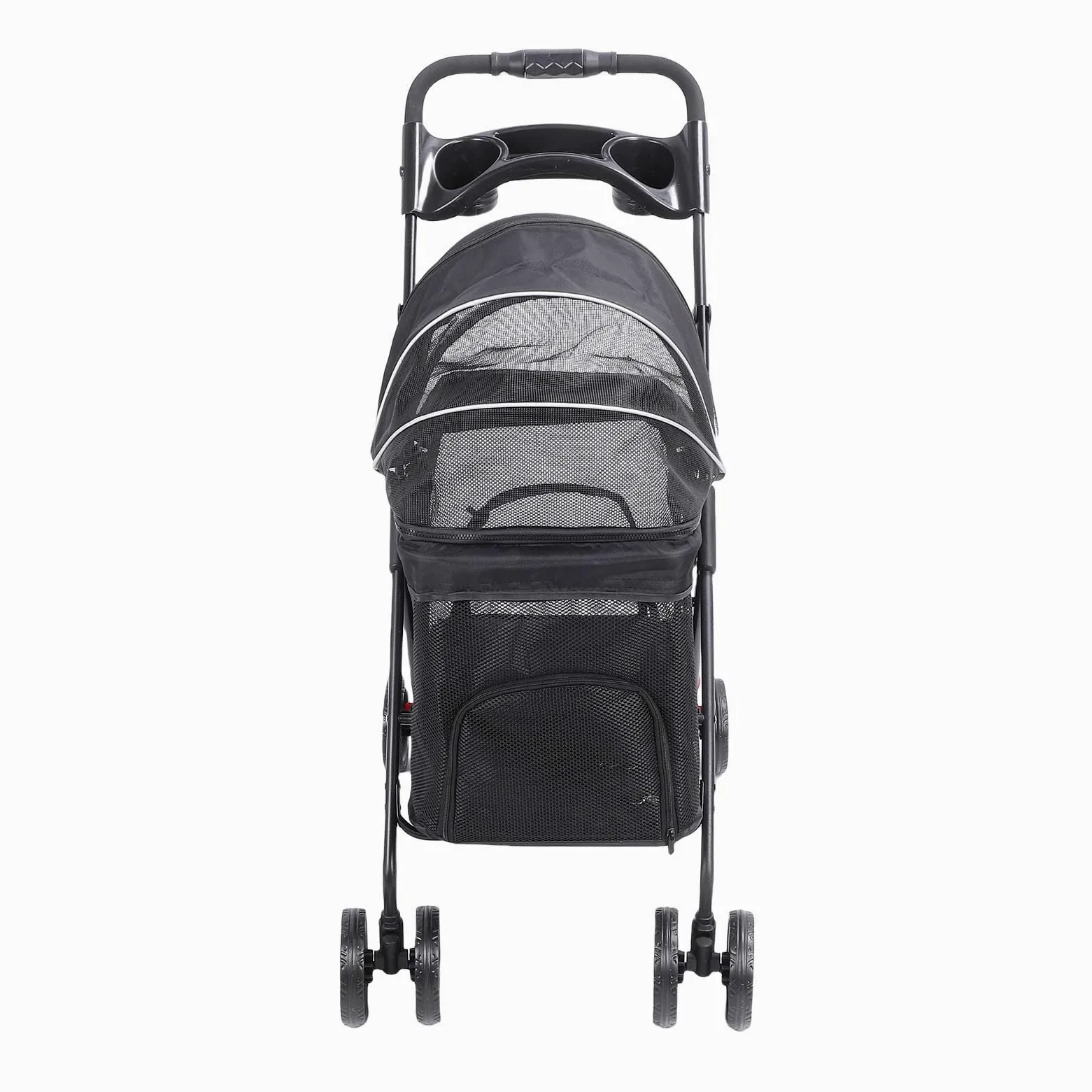 Yinhing Passeggino Pieghevole per Animali Domestici per Cani Gatti Trasportino da Viaggio a 4 Ruote con Parasole a 3 Vie Alimentazione con un Pieghevole e Freni Grigio (BLACK)