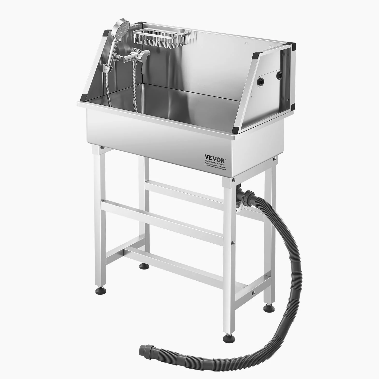 VEVOR Stazione di Lavaggio per Cani in Acciaio Inox, Vasca per Toelettatura per Animali Domestici da 86,36 cm con Rubinetto e Soffione Doccia e Palline da Gioco, per Cani per più Animali Domestici