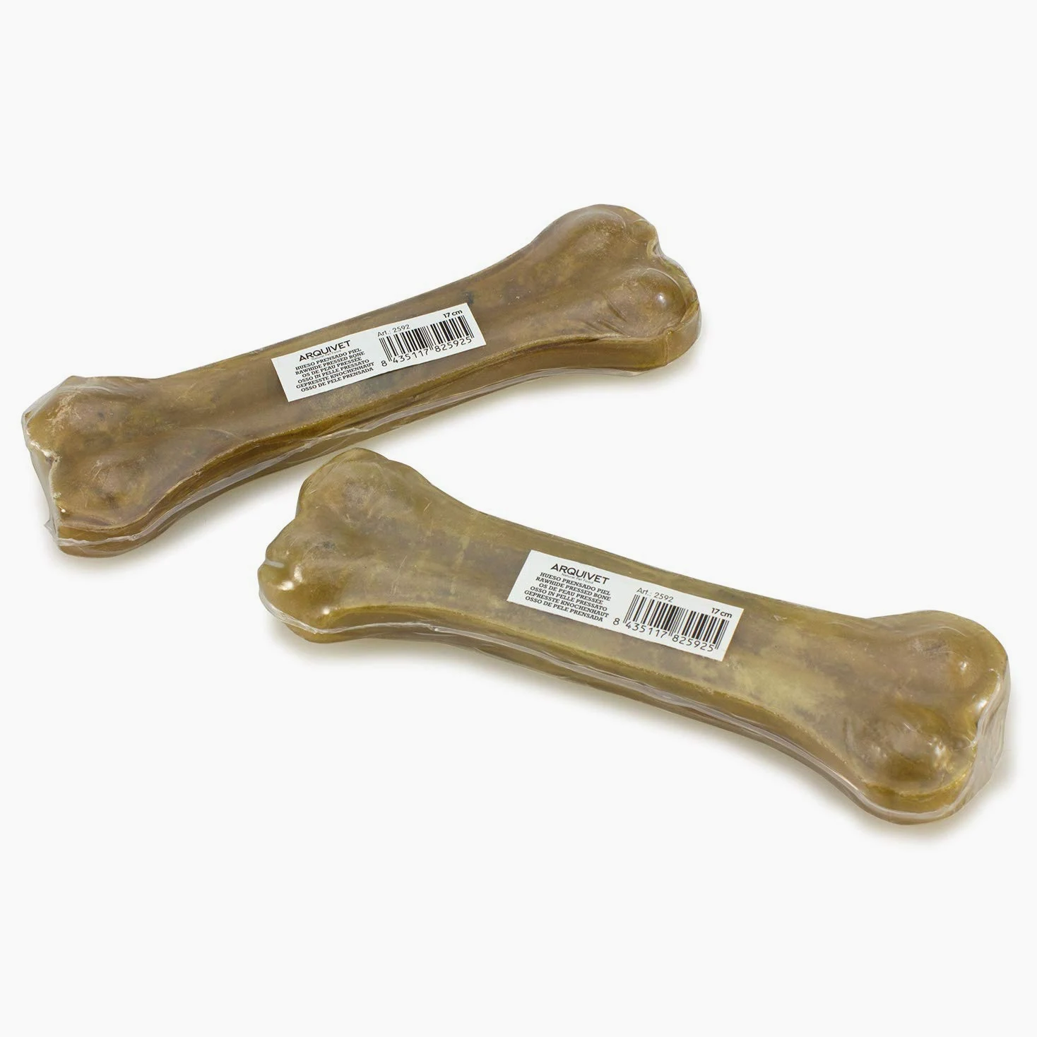 ARQUIVET Osso pressato in pelle bovina 100% naturale - 17 cm - Scatola piena 40 unità in termoretraibile - Snack naturali per cani