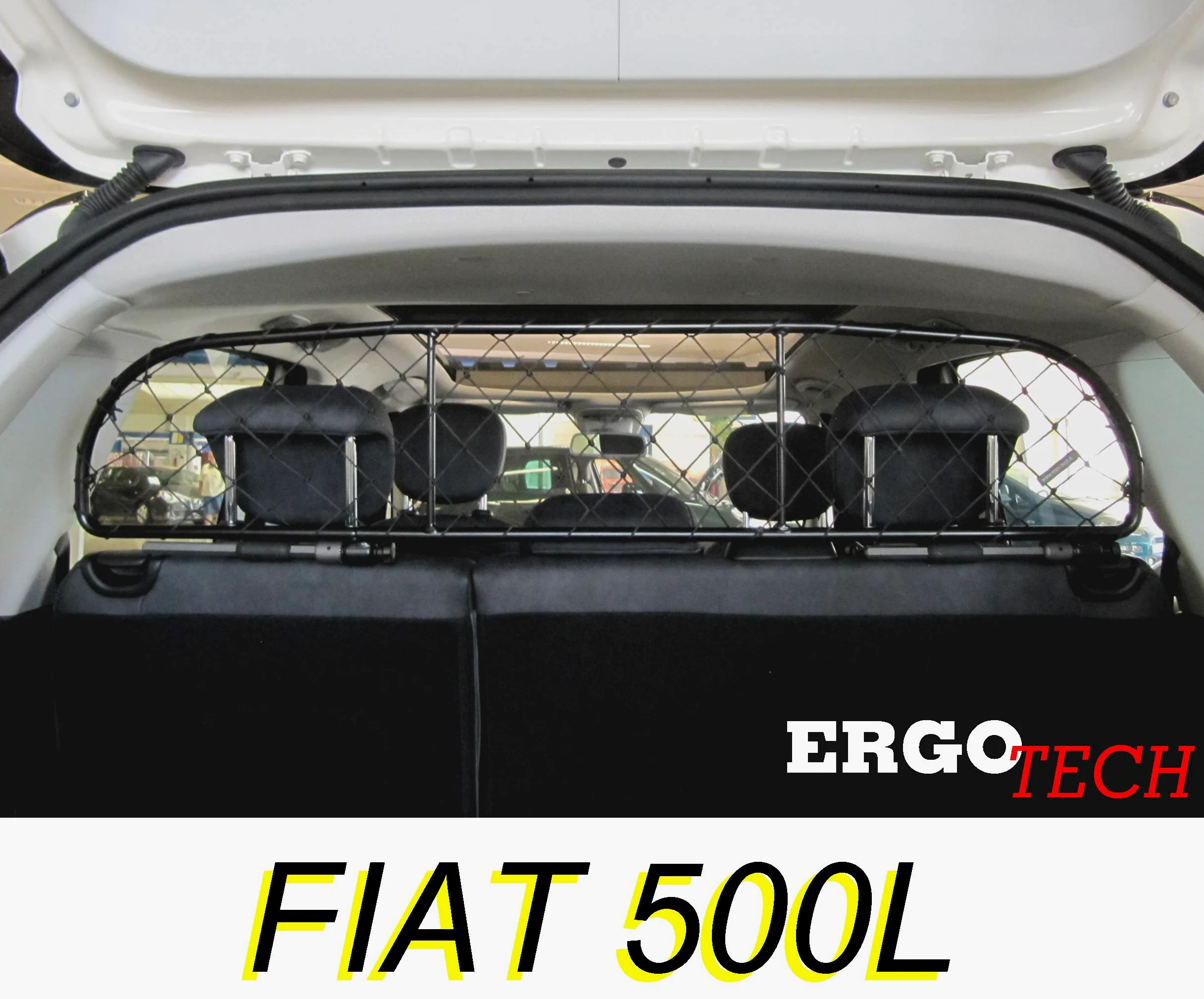 ERGOTECH Divisorio Griglia Rete Divisoria per Fiat 500L, RDA65-XS8, per Trasporto Cani e Bagagli. Sicuro, Confortevole, garantito!