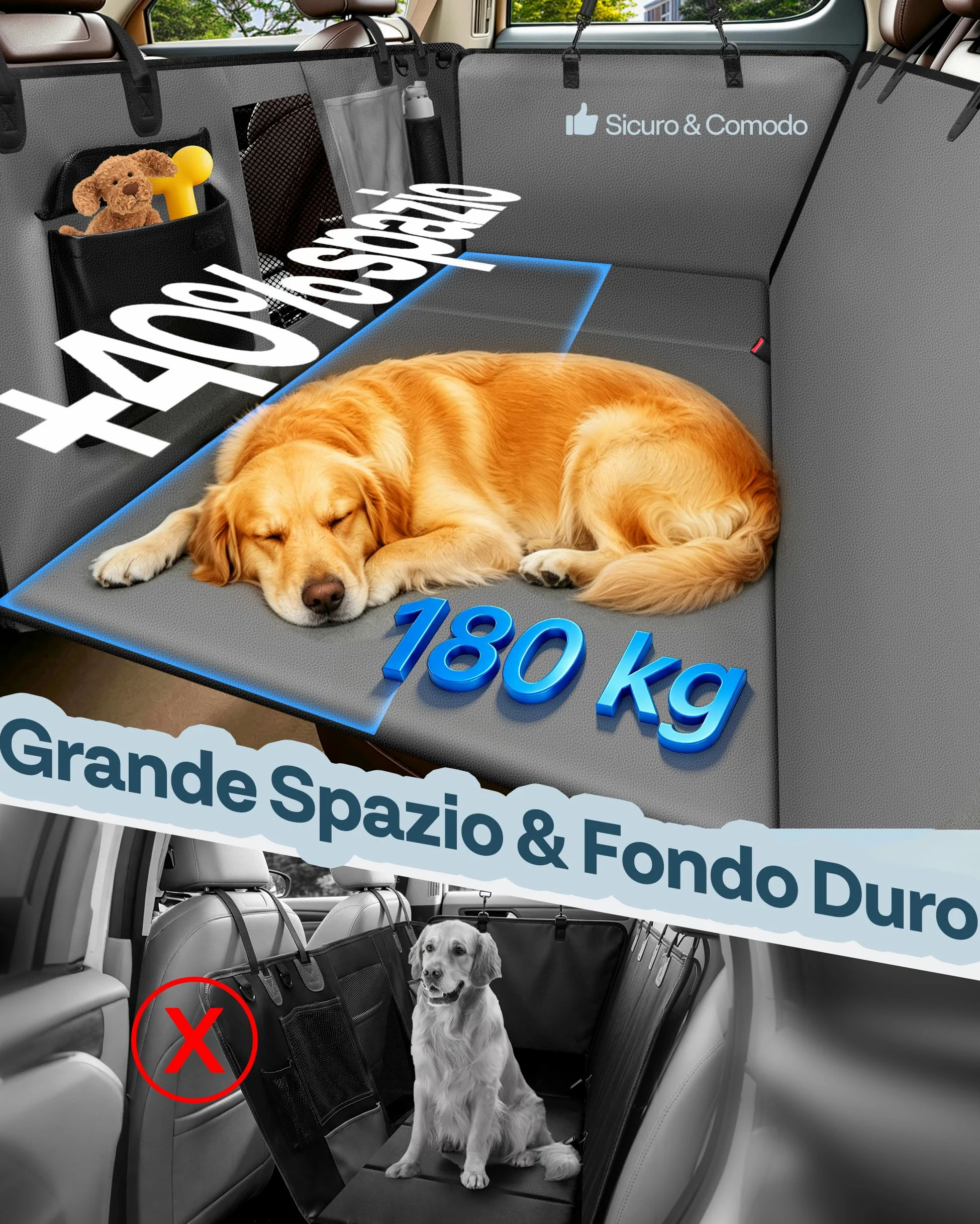 Coprisedile per cani per sedile posteriore, fondo rigido/estensione impermeabile per cani, amaca per cani, coprisedile per animali domestici per sedile posteriore per auto/SUV