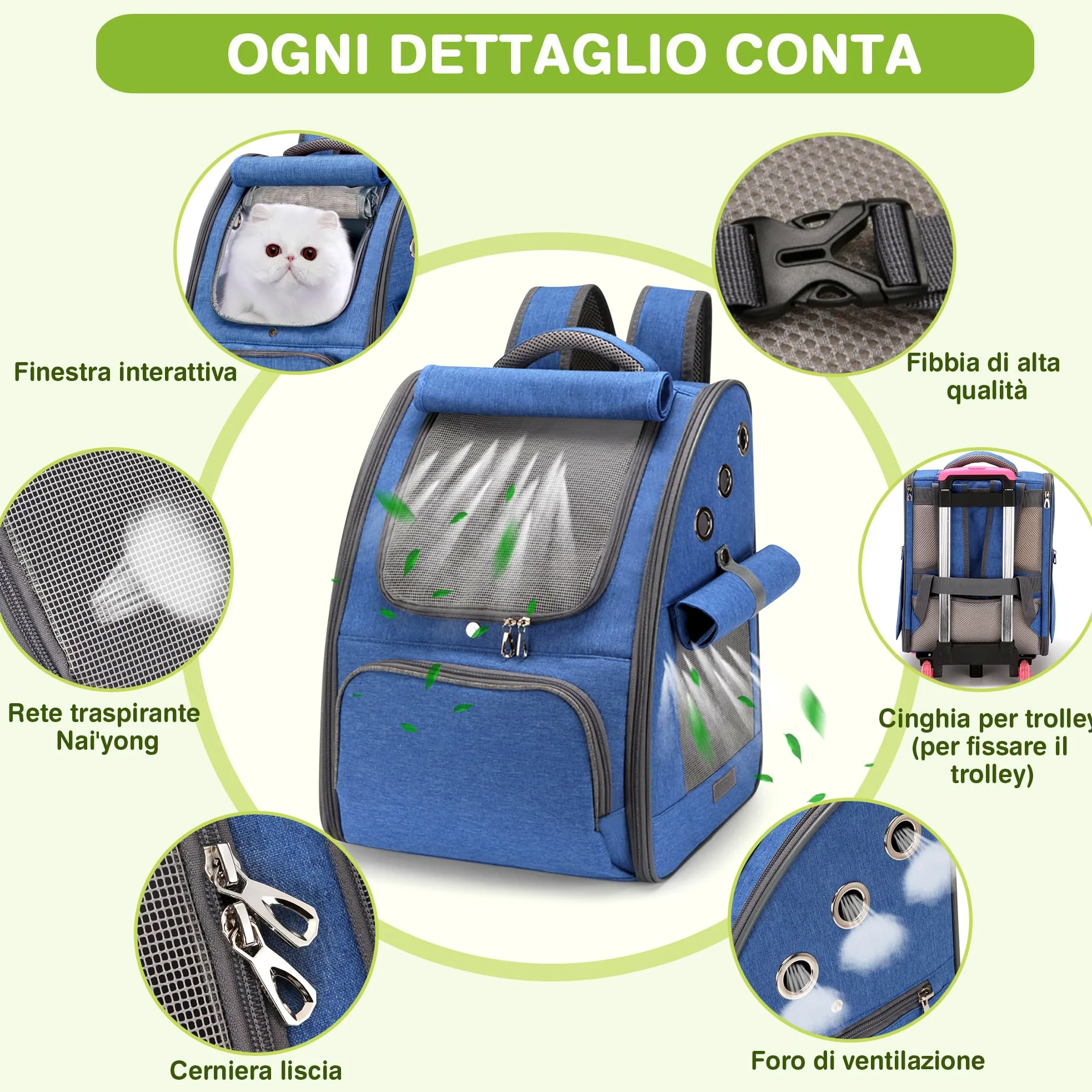 ALLSOPETS Zaino per Cani, Trasportino Gatto Zaino Pieghevole e Traspirante per Cani e Gatti con Tendine Parasole Ideale per Viaggi Escursioni e Campeggio (Blu Reale)