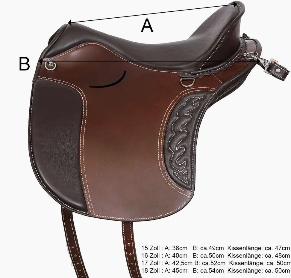 A&M Reitsport Sella da trekking senza alberi 1125 marrone, con cuciture bianche, dimensioni: 16 pollici