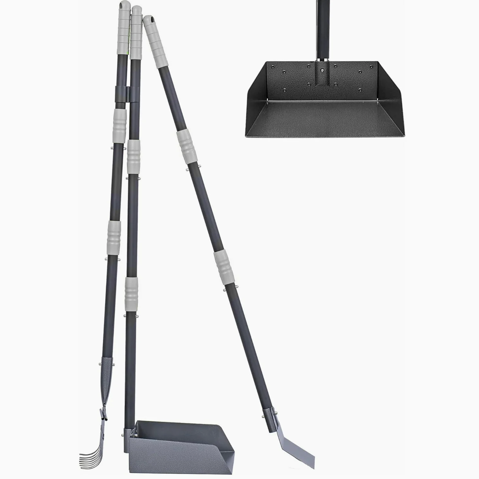 Raccogli Cacca Cane con Manico Lungo da 96 cm - Manico Lungo Regolabile Set con rastrello e Vassoio in Metallo Staccabili – per Cani Grandi, Medi e Piccoli - Ideale per Giardino, Erba, Terra Ghiaia