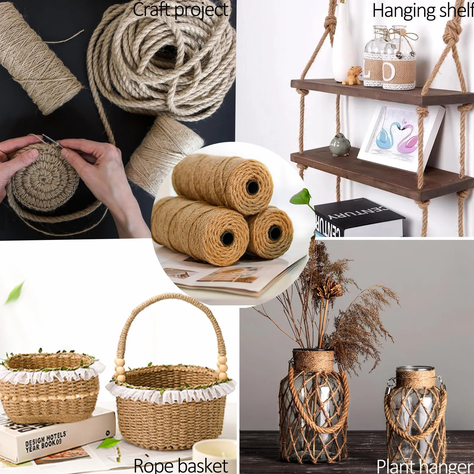 Aoneky Corda di Sisal Naturale 6mm/ 8mm/10mm, 10M-100M - Corda di Sisal per Alberi di Gatto, Gatto Graffiare Pad, Decorazione Casa (100 m x 6 mm)