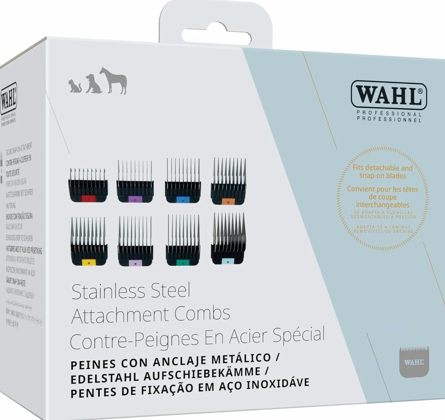 Wahl Detachable Stainless Steel Attachment Combs, 3mm – 25mm, #1-8, Prime Series, Acciaio Inox, Resistente alla ruggine, Accessori, Nero