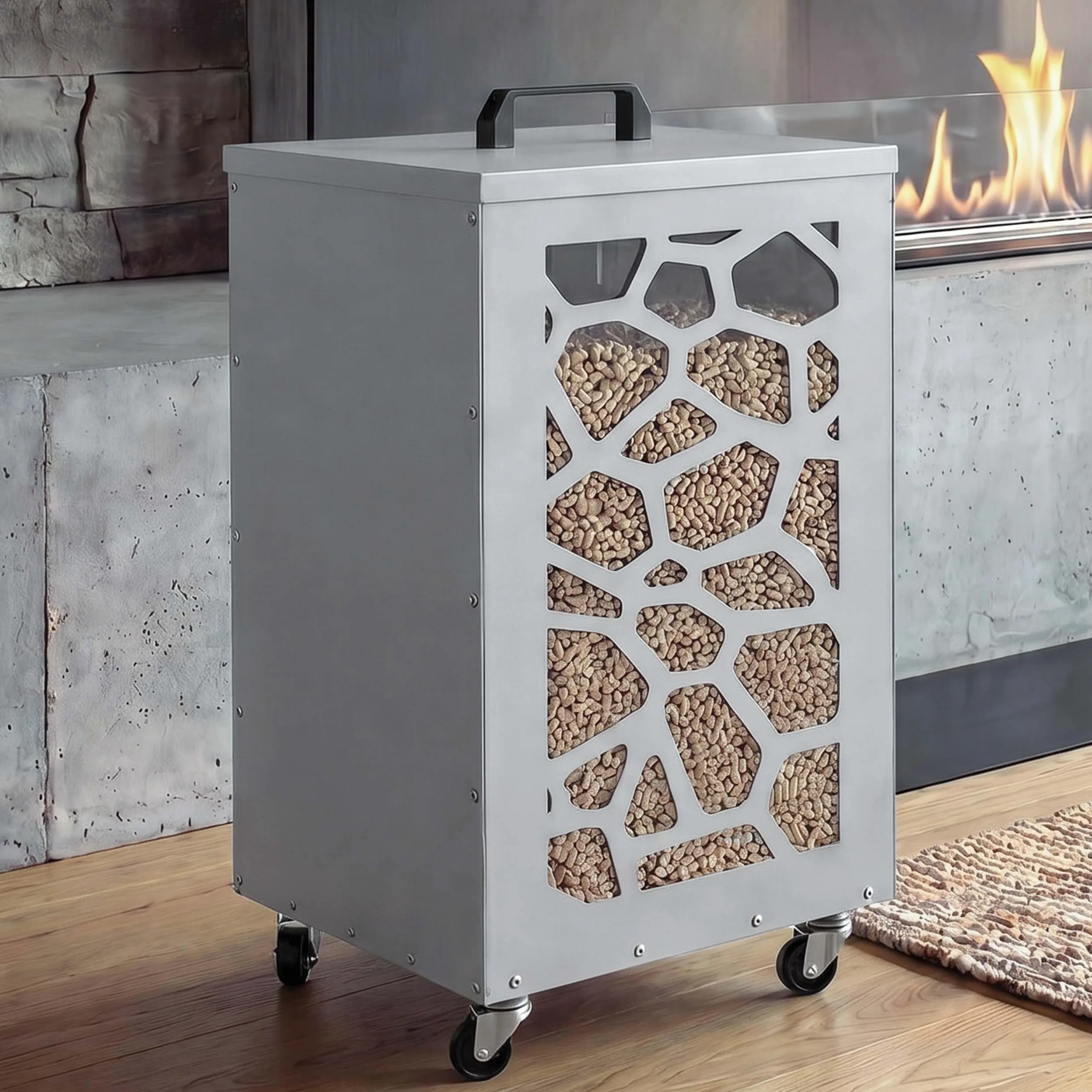 Mendler Contenitore per Pellet Nido Ape HWC-Q30 stoccaggio Pellet, con setaccio Filtro e rotelle 64x36x36cm - Bianco Grigio