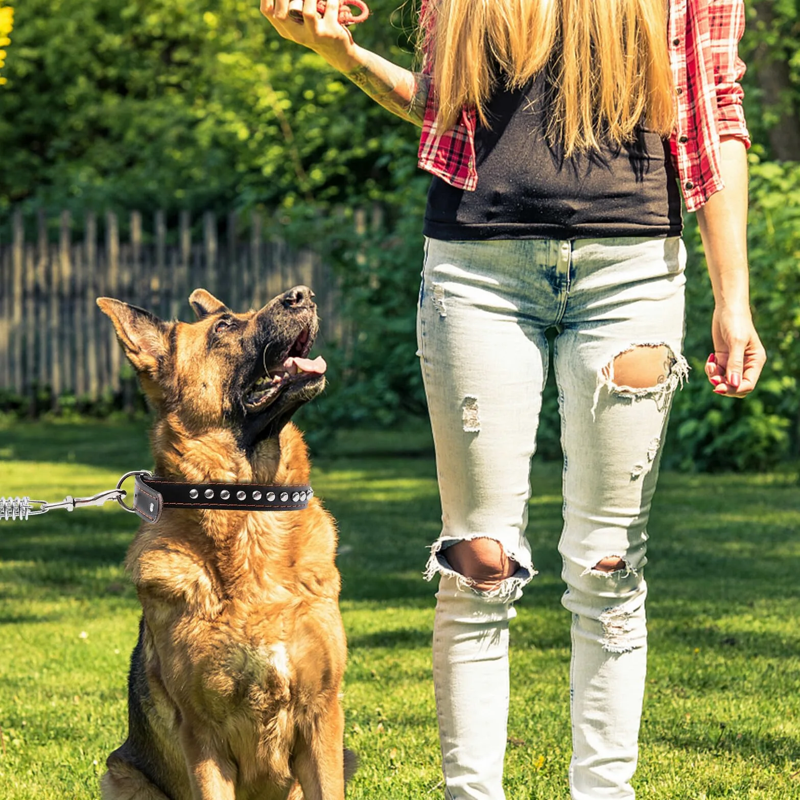 VANZACK Guinzaglio e Collare per Cani Grandi in Pelle Intrecciata Resistente e Comodo Controllo una Mano per Passeggiate all Aperto