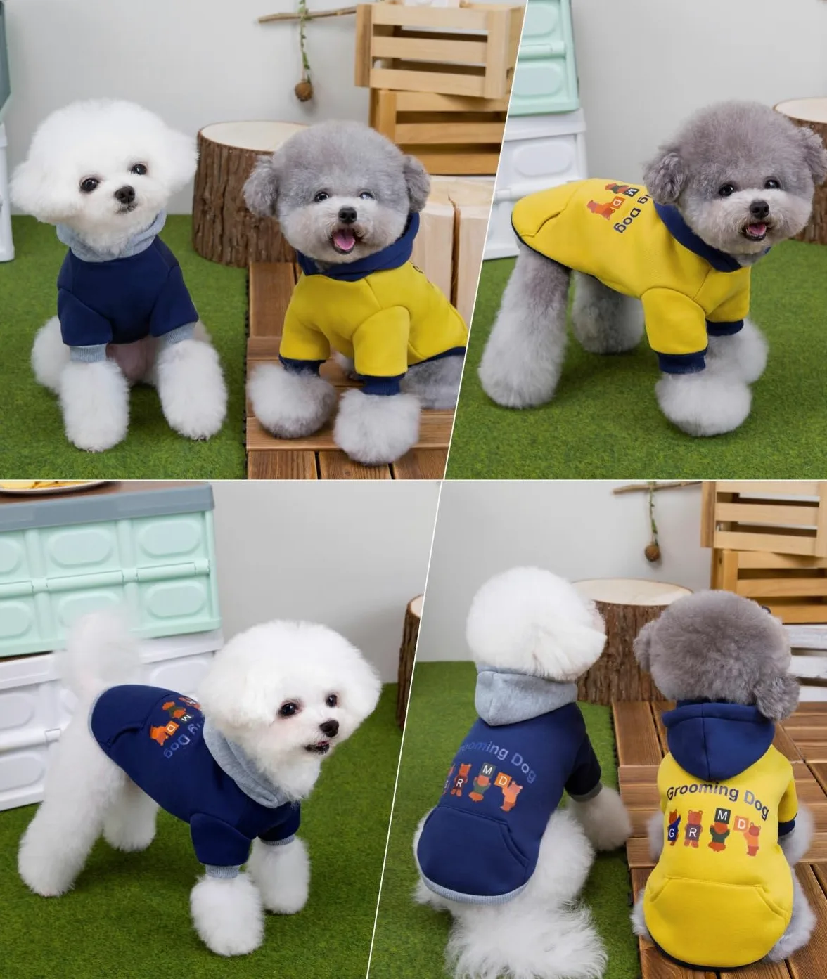XHYRHTS Felpa con cappuccio in pile per cani con stampa simpatico cartone animato per razze Xsmall piccole, calda felpa pullover colorblock con anello a D, morbido abito invernale per cuccioli gattini