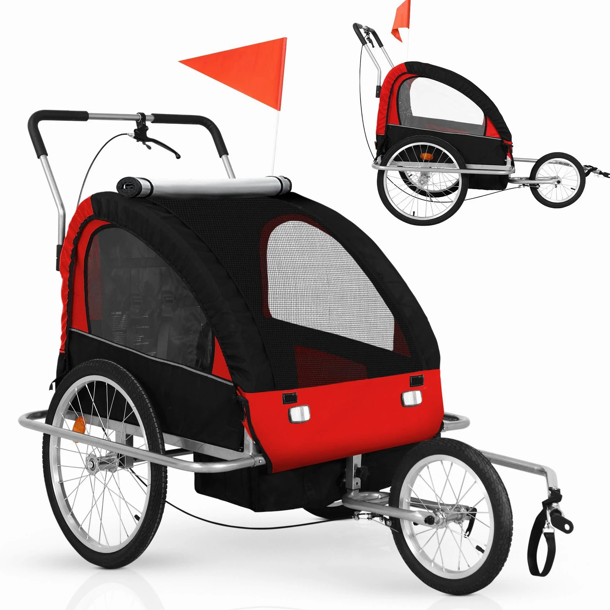 Jago® Rimorchio per Bicicletta - 2 Posti, da Bambini 12+ Mesi, Fissaggio a 5 Punti, Pieghevole, Tasche Laterali, Carico Massimo 40kg, in 3 colori - Carrellino Cani, Passeggino