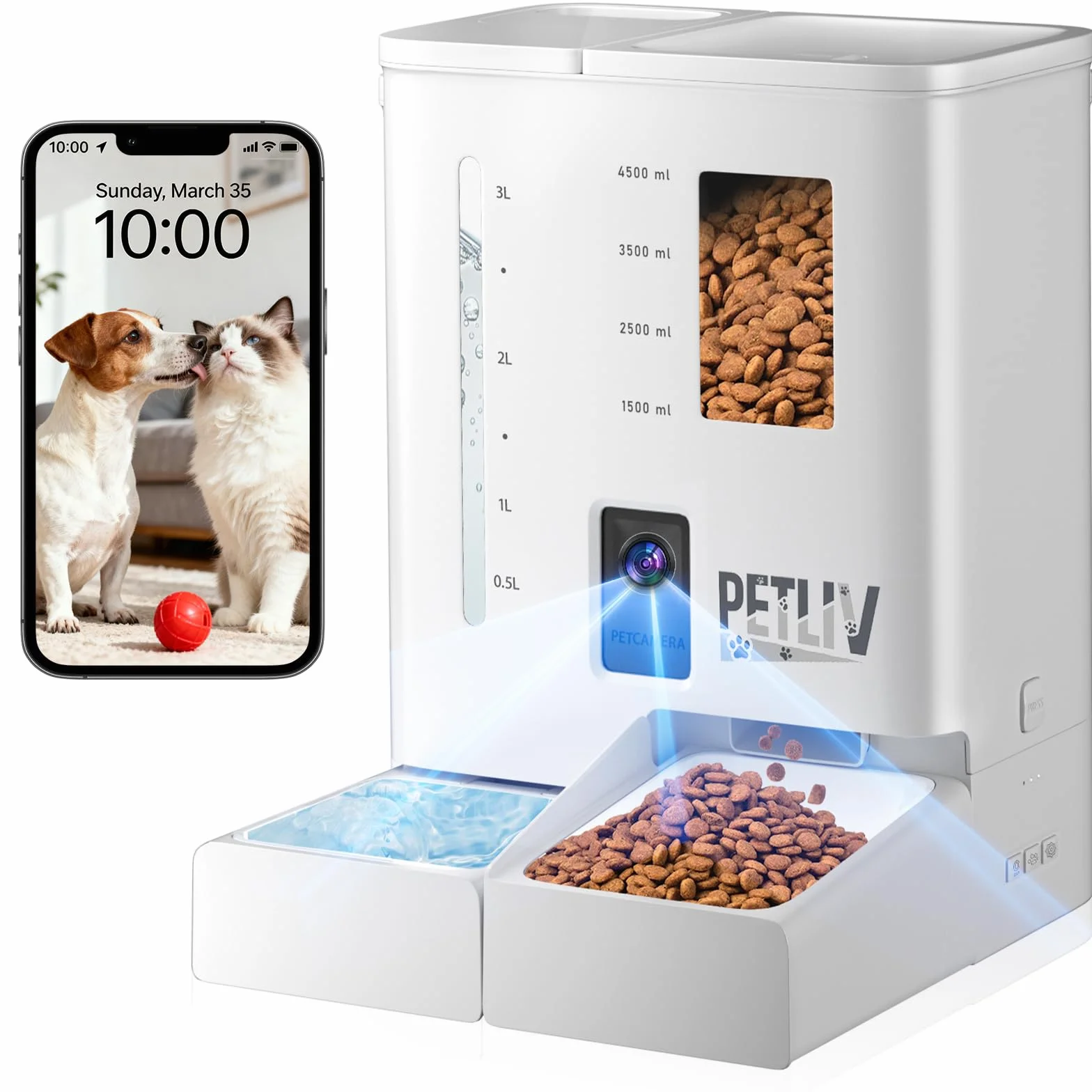Distributore Automatico Cibo Gatti con 2K Telecamera,5L Cibo e 4L Acqua Automati Gatti con 2.4G/5G WIFI,Controllo APP,con Visione Notturna,con Audio Bidirezionale