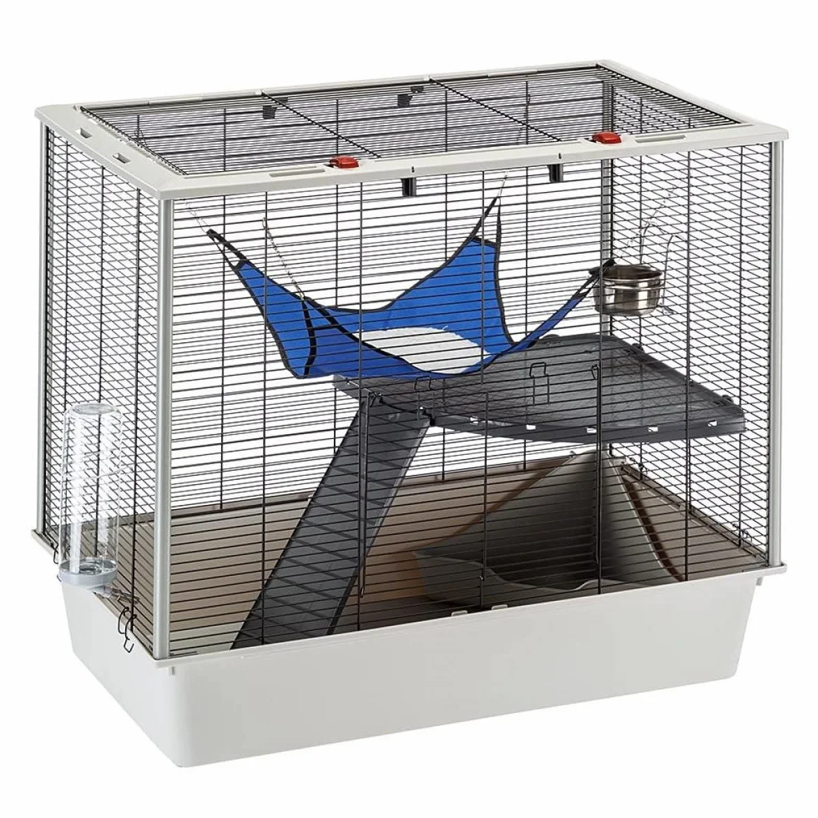 Ferplast Confortevole gabbia per furetti e ratti FURAT, Struttura su più livelli con accessori inclusi, Angoli rinforzati, Metallo verniciato Nero e plastica, 78 x 48 x h 70 cm