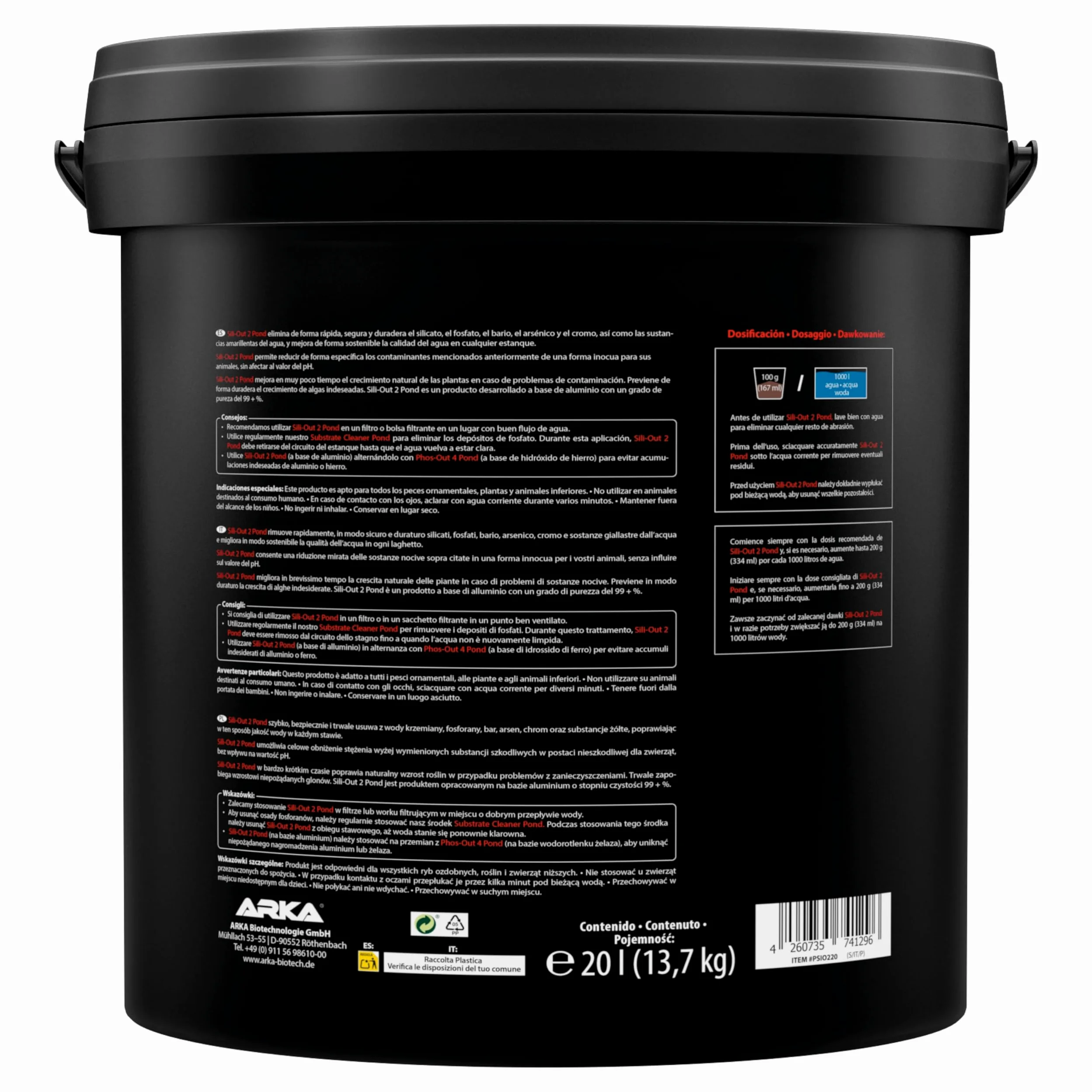 ARKA Pond Sili-Out 2-20 L - Potente assorbitore di silicati, rimuove efficacemente silicati, fosfati e altri inquinanti da qualsiasi laghetto da giardino, migliorando la qualità dell'acqua.