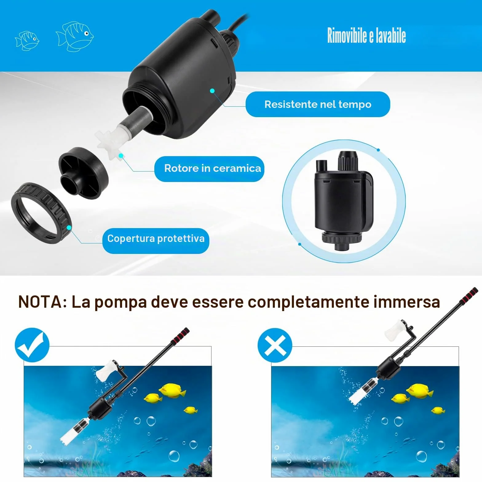 AQQA 6 in 1Elettrico Detergente per Ghiaia dell'acquario,aspirapolvere per sifone per acquario per assorbire lo sporco,Filtro Acqua Doccia,Kit di Pulizia Multifunzione