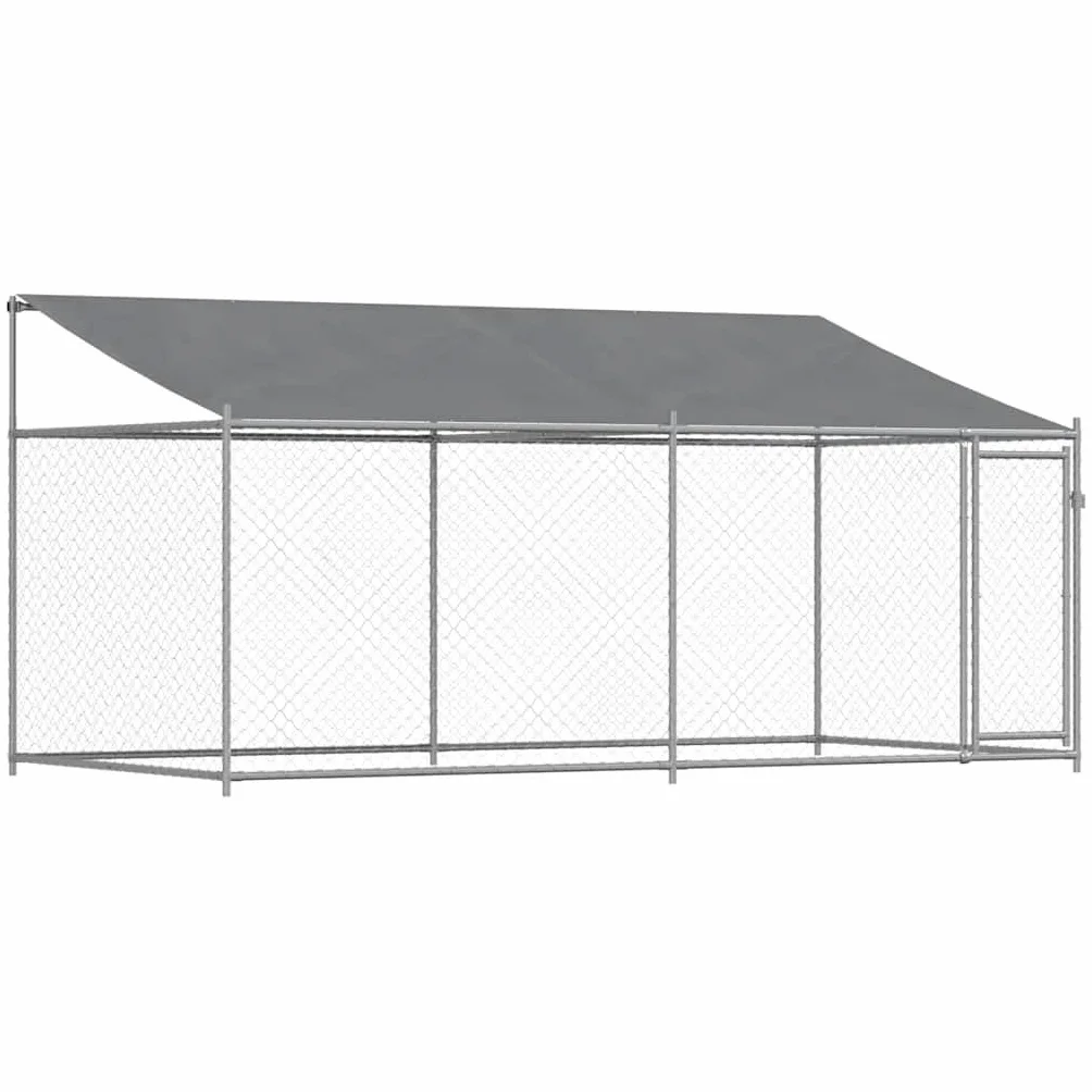 vidaXL Gabbia Cani con Tetto e Porta Grigia 4x2x2 m in Acciaio Zincato