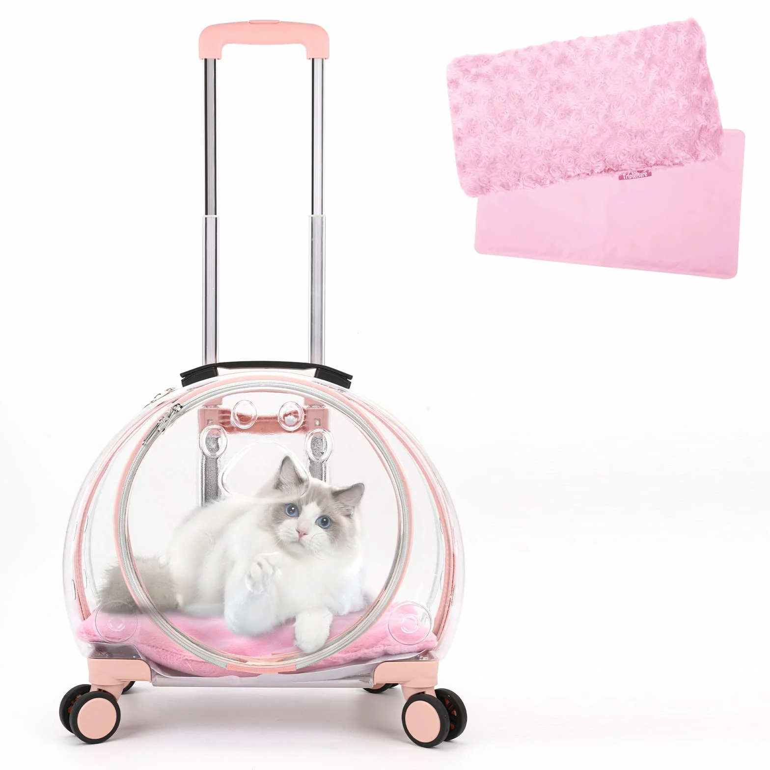 Trasparente e Completamente Traspirante Trasportino per Gatti con Ruote Girevoli per Cani, Gatti o Conigli, Più Opzioni di Trasporto, Perfetto per Viaggiare/Fare una Passeggiata (rosa)