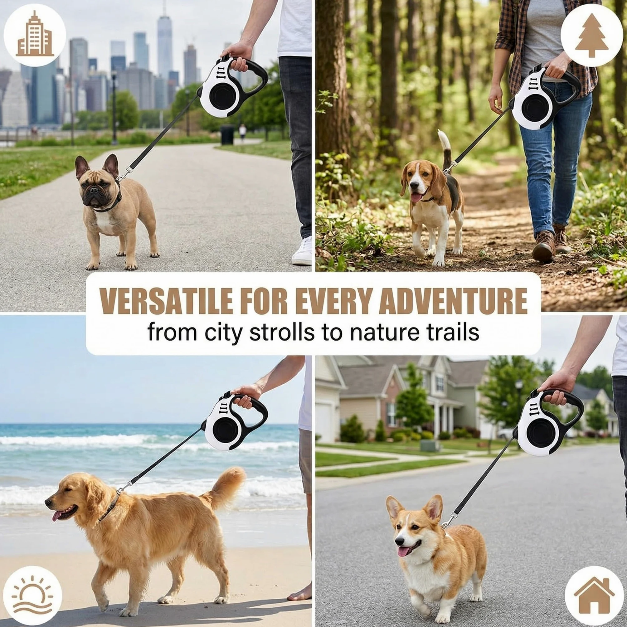 1 Guinzaglio per Cani Automatico Retrattile, Guinzaglio Estensibile con ABS Resistente, Per Passeggiate Cane e Gatto, 5 Metri, Bianco