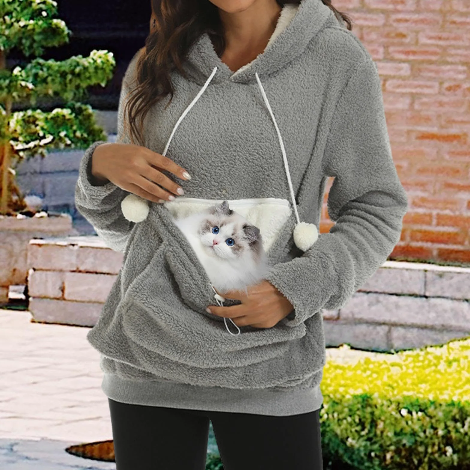 F Fityle Felpe con cappuccio per animali domestici Felpa con coulisse Felpa con cappuccio a maniche lunghe Cat Dog Carrier Borsa grande con cappuccio per zaino, L