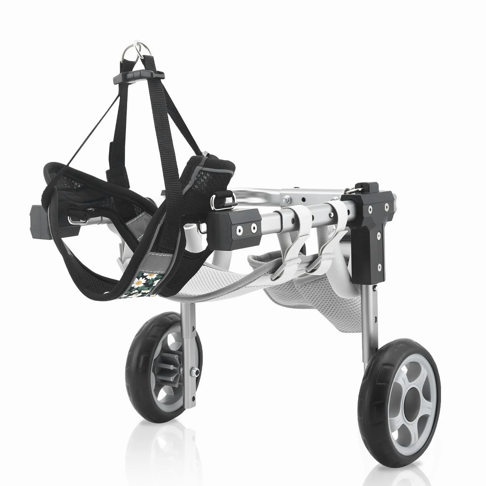 Sedia a rotelle per cani per gambe posteriori, carrello regolabile per riabilitazione a 2 ruote, in alluminio e rete di nylon, con custodia e corda per animali domestici paralizzati